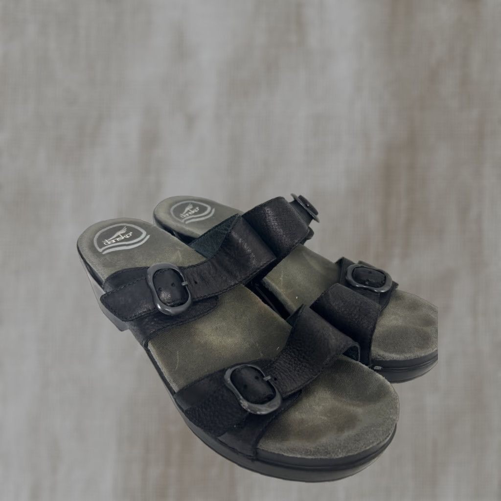 Dansko Dansko Sandals Women's 9.5 US 40 EU Black Sophie Wedge Leather Slide Casual Footwear Size US 10 / IT 40 - 1 Thumbnail