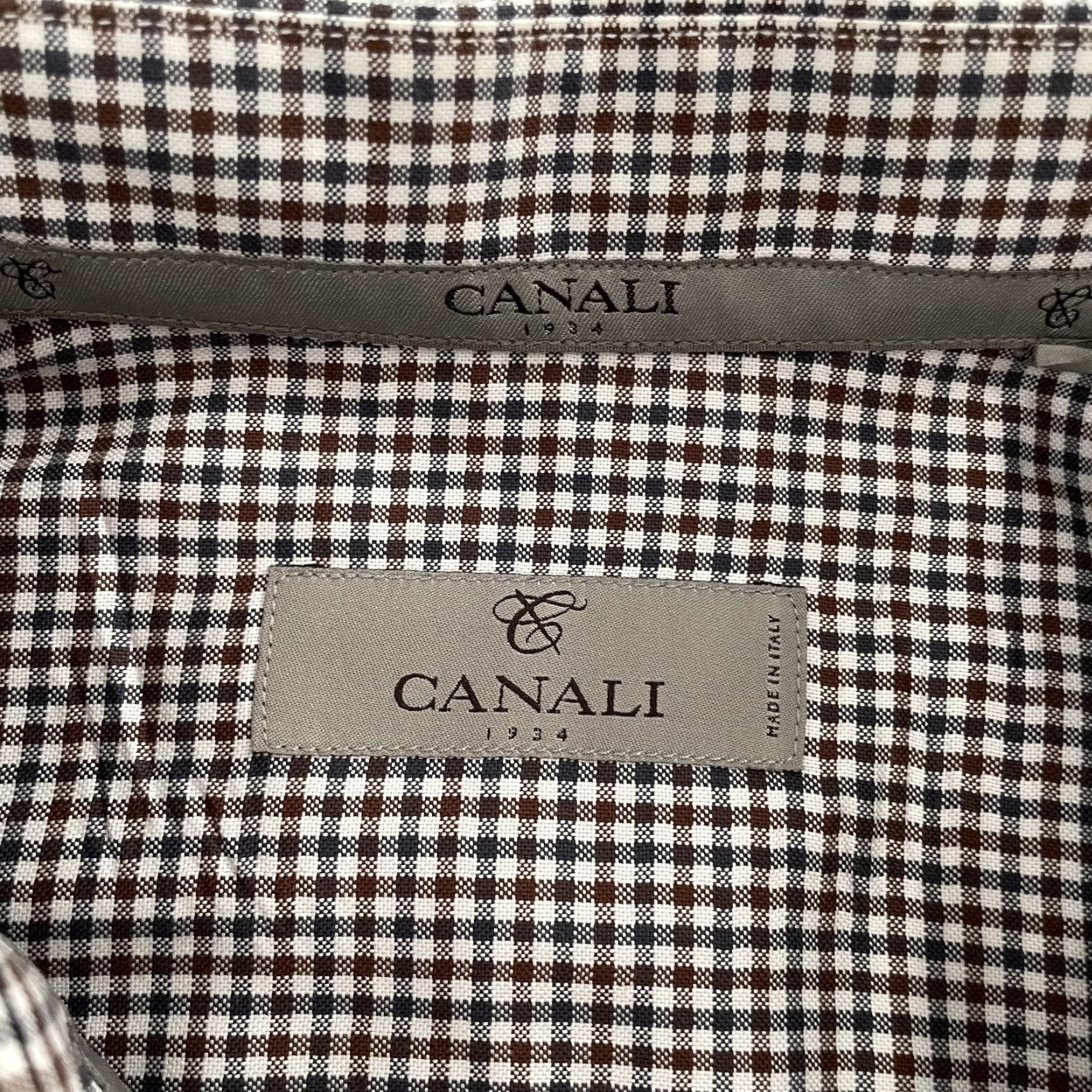 Canali VINTAGE Canali Check Shirt Men's Large Long Sleeve Casual Business Italy Brown Black Cotton Size US L / EU 52-54 / 3 - 6 Thumbnail