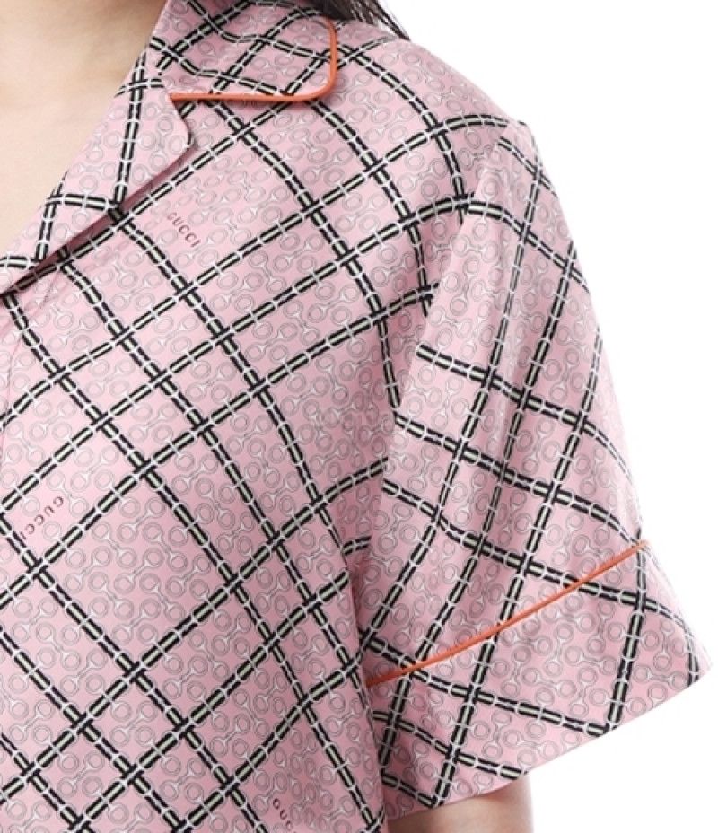 Gucci o1la5ras0526 Printed Silk Twill Shirt in Pink Size M / US 6-8 / IT 42-44 - 6 Thumbnail