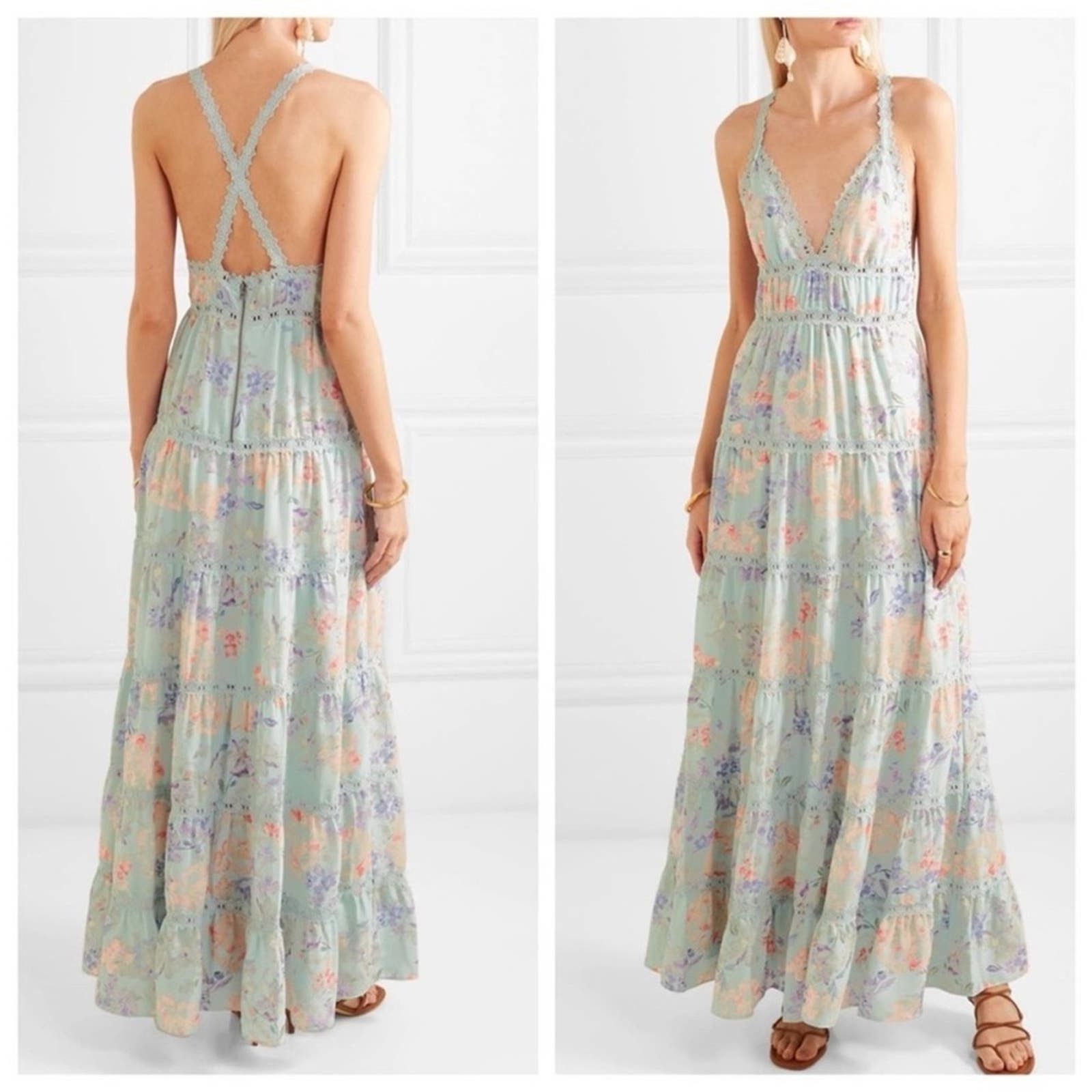 image of Alice Olivia NWT Alice And Olivia Blue Floral Maxi Dress Size 8, Women's