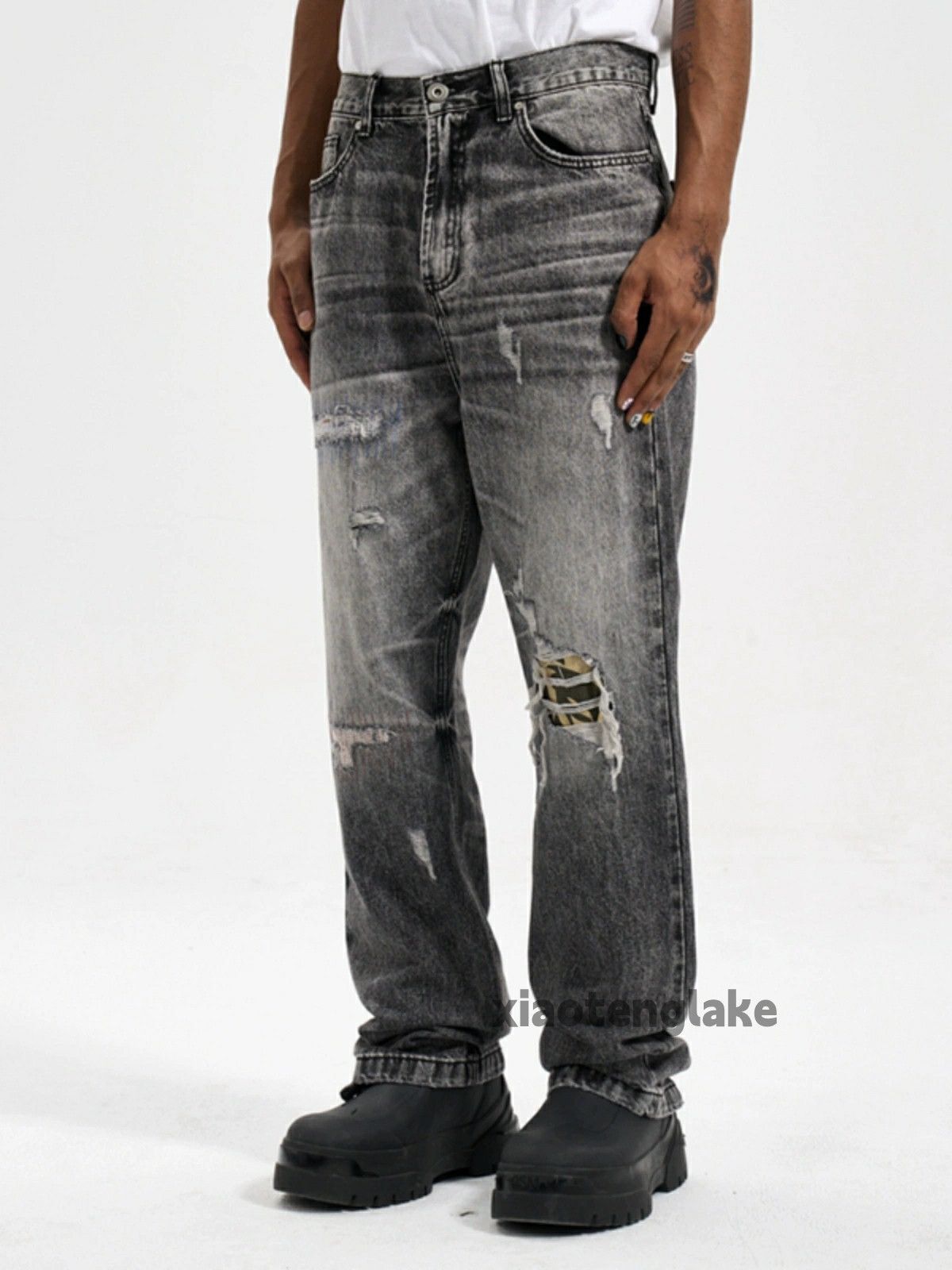 Jean × Vintage washed faded damaged ripped skate hiphop loose jeans Size US 34 / EU 50 - 1 Thumbnail