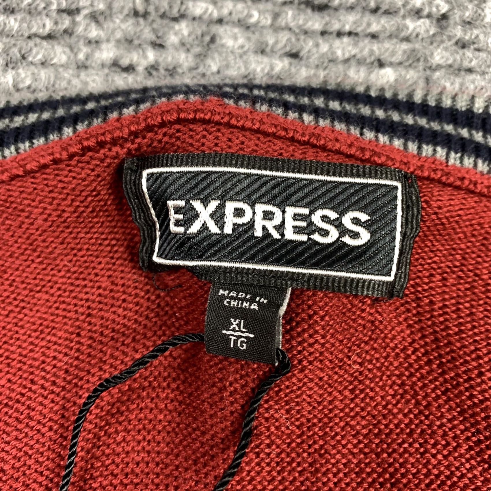 Express NWT Express Red V-Neck Knit Sweater XL Blue Embroidered Crest Logo Stylish Top Mens Pullover Knit Sweater 100% Cotton Crew Neck Zip Notions Size US XL / EU 56 / 4 - 2 Thumbnail