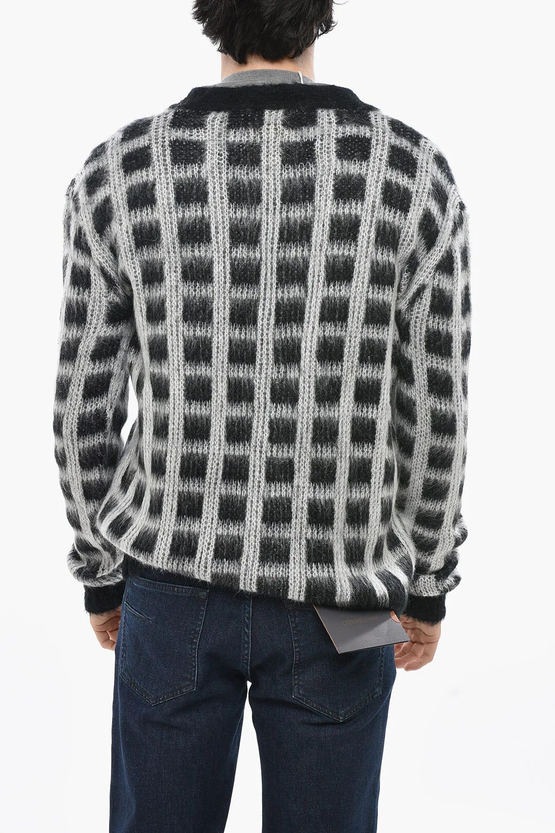 Marni og1mm0326 Mohair-Blend Check Cardigan in Black/White Size US M / EU 48-50 / 2 - 2 Thumbnail