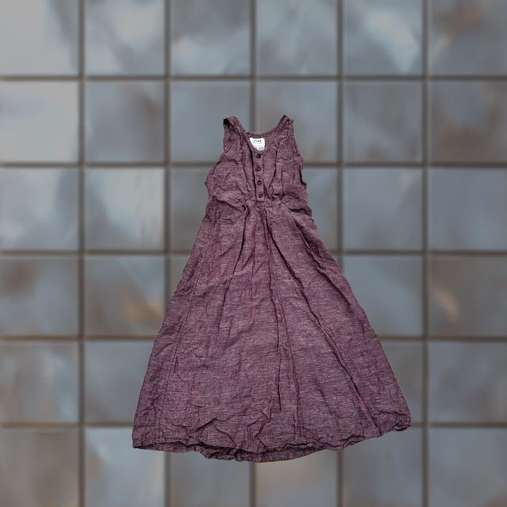 FLAX FLAX by Jeanne Engelhart Plum Linen Dress Sleeveless Button Size Small Women Long Pockets Size 28" / US 6 / IT 42 - 1 Thumbnail
