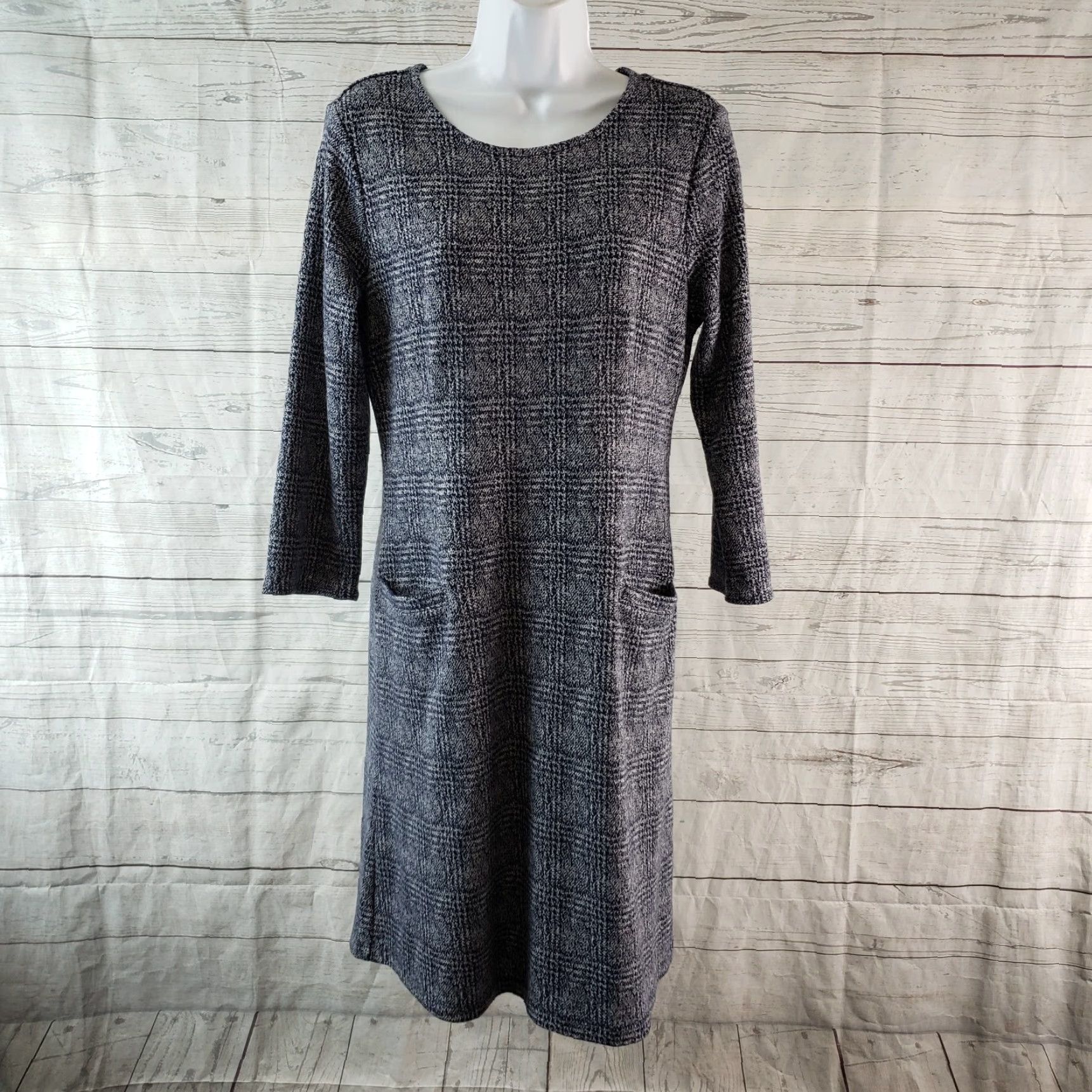 Vintage 41Hawthorn Womens Knit Dress Sz Medium Blue 3/4 Sleeve Pockets Size M / US 6-8 / IT 42-44 - 2 Thumbnail
