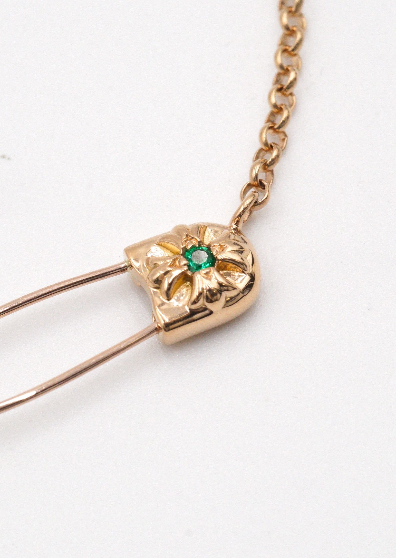Chrome Hearts Chrome Hearts 22K Gold Emerald Safety Pin Necklace Size ONE SIZE - 3 Thumbnail