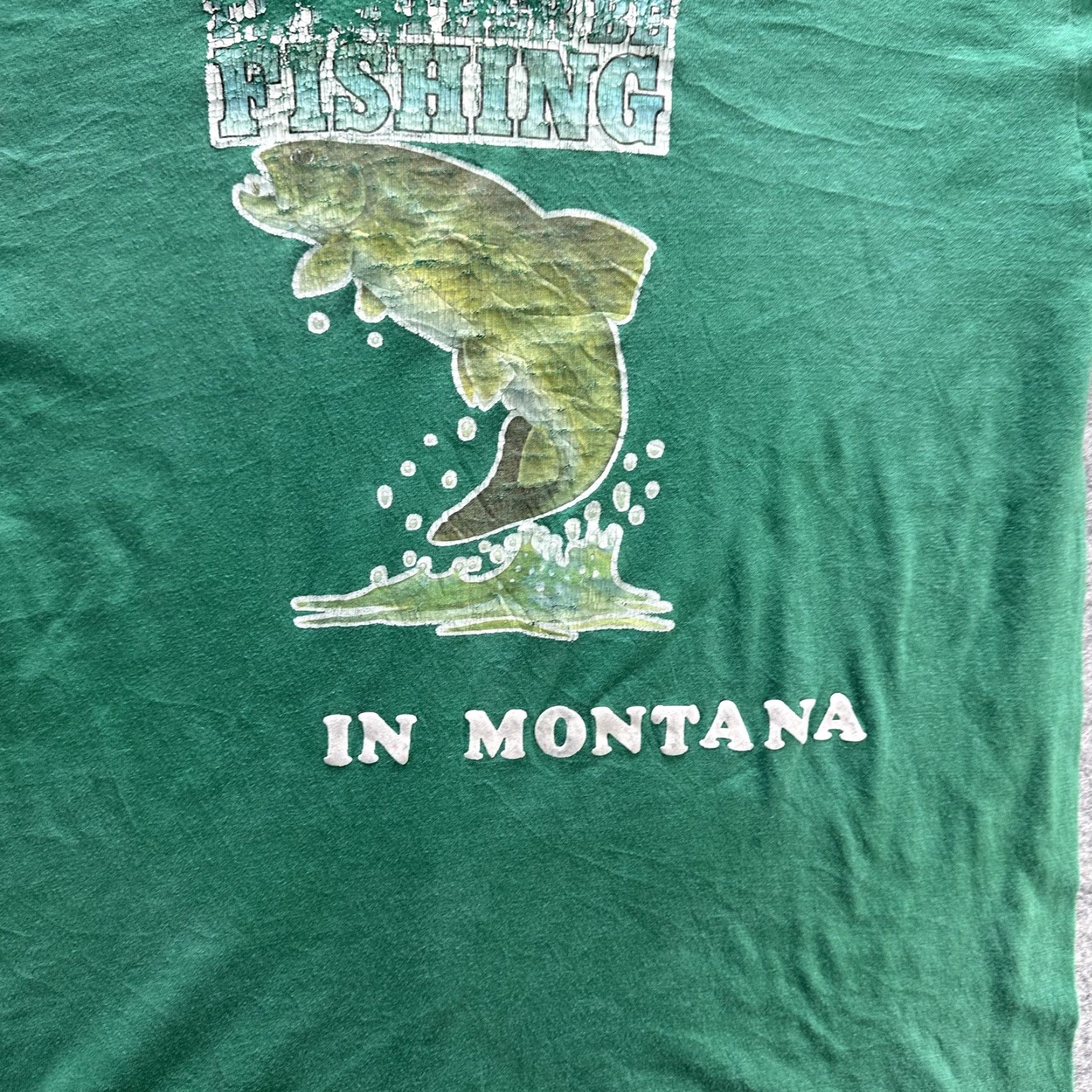 Vintage VINTAGE Fishing Shirt Mens Large Green Montana Graphic Tee Outdoors 90s Faded Rare SS Size US L / EU 52-54 / 3 - 3 Thumbnail