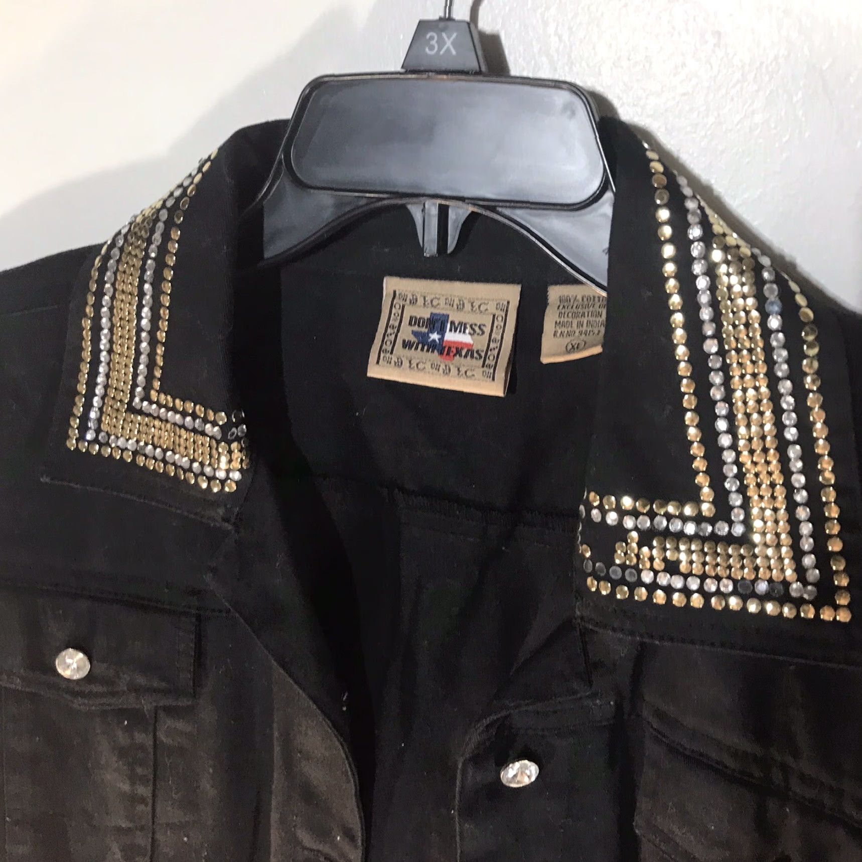 Denime Dont Mess With Texas Denim Jacket Womens XL Black Rhinestones Buttons Casual Distressed? (No, avoid confusion) Size XL / US 12-14 / IT 48-50 - 2 Thumbnail