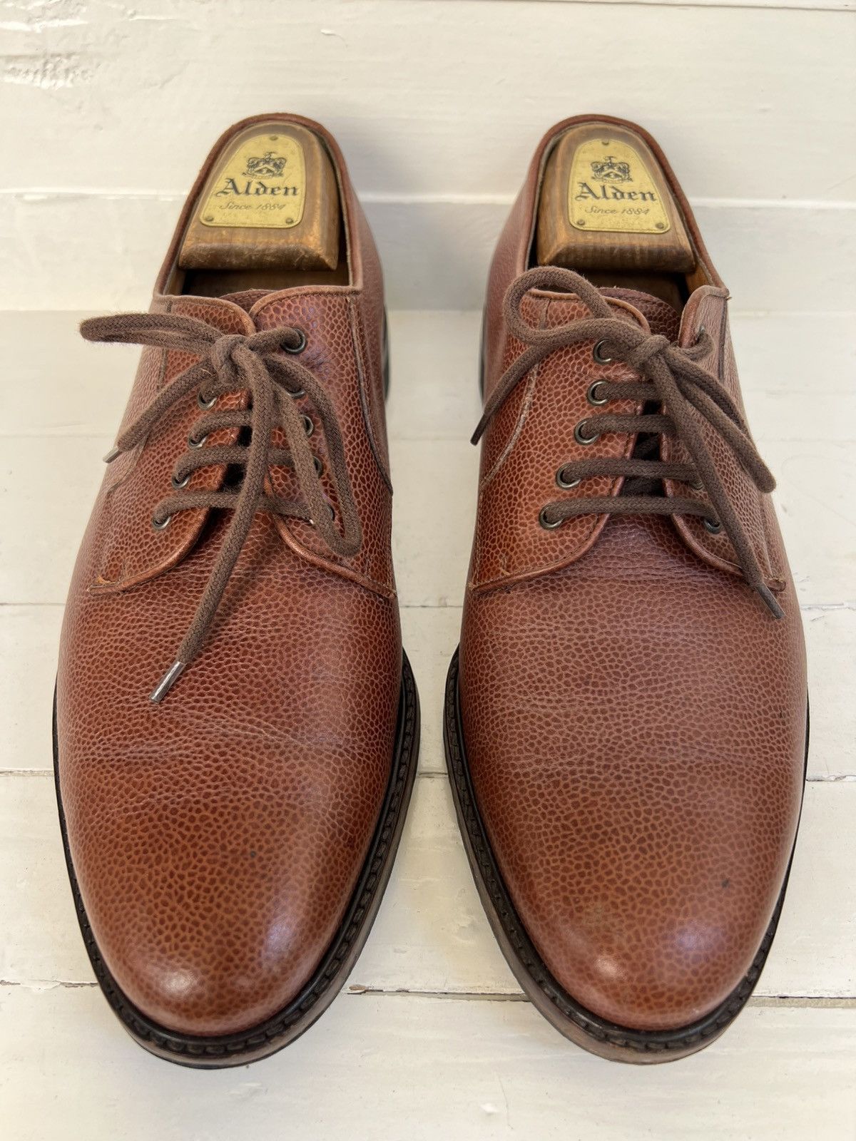 Salvatore Ferragamo Salvatore Ferragamo Brown Leather Pebble Grain Lace Up Shoes Size US 10.5 / EU 43-44 - 2 Thumbnail