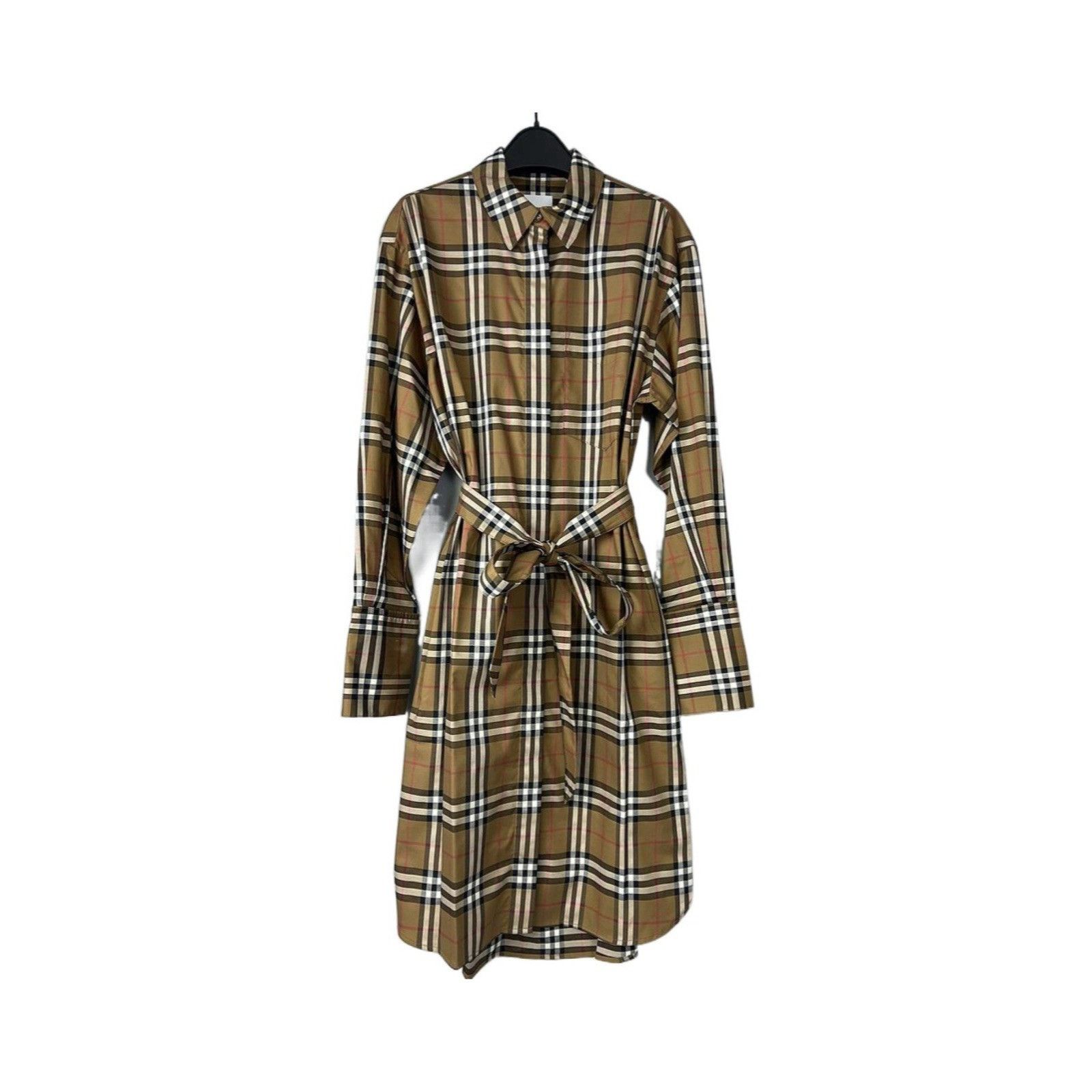 Burberry NWT Burberry Giovanna Beige Check Plaid Shirtdress Shirt Dr Size L / US 10 / IT 46 - 1 Thumbnail