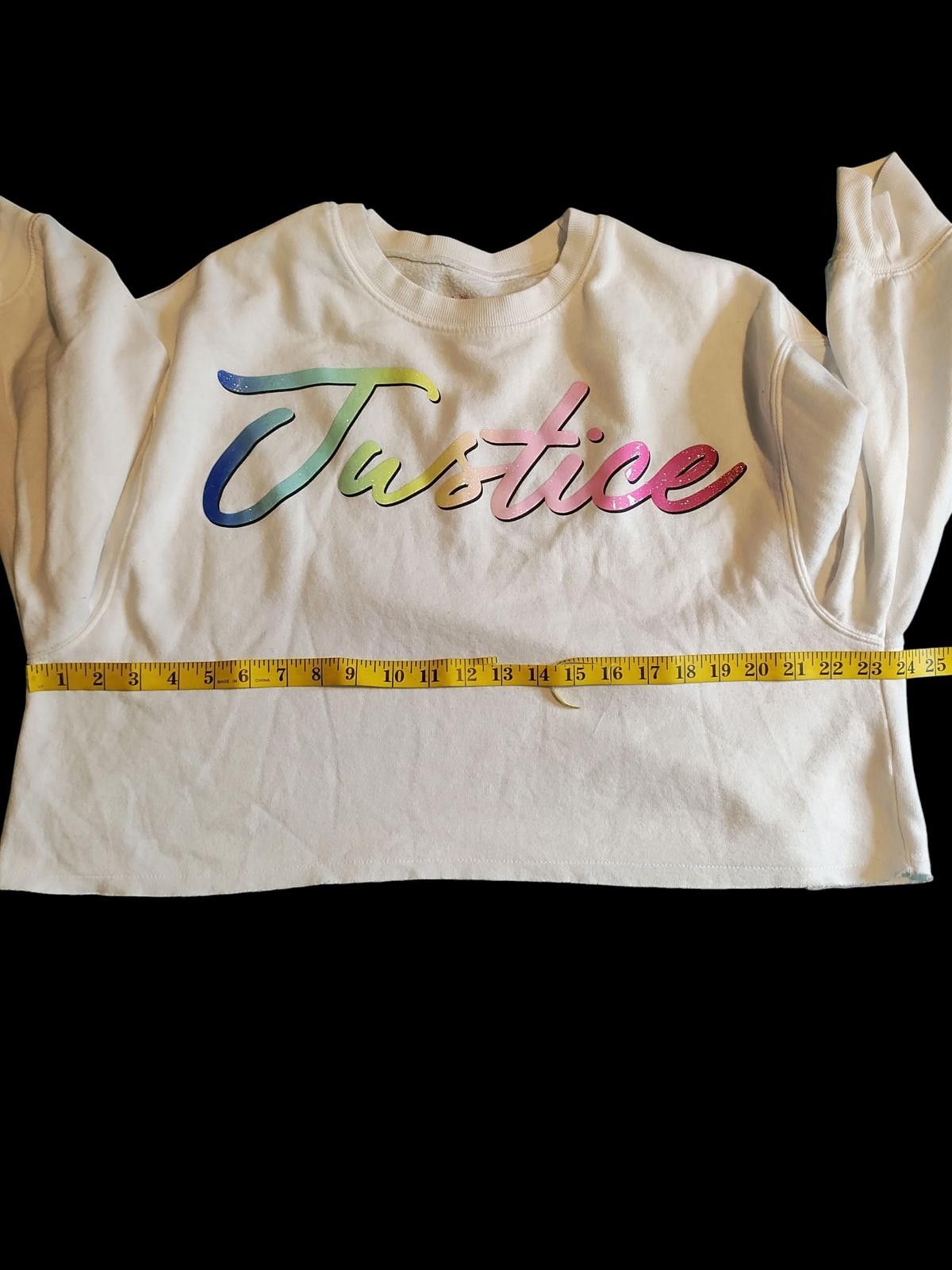 Other Justice White Crop Sweatshirt with Rainbow Logo Size L / US 10 / IT 46 - 8 Thumbnail