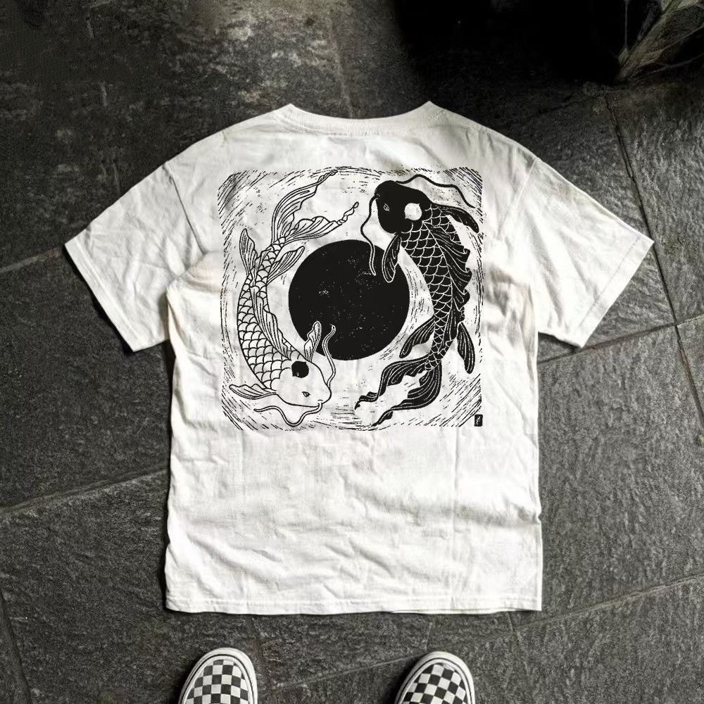 Vintage White washed vintage fish print cotton t-shirt Size US M / EU 48-50 / 2 - 1 Thumbnail