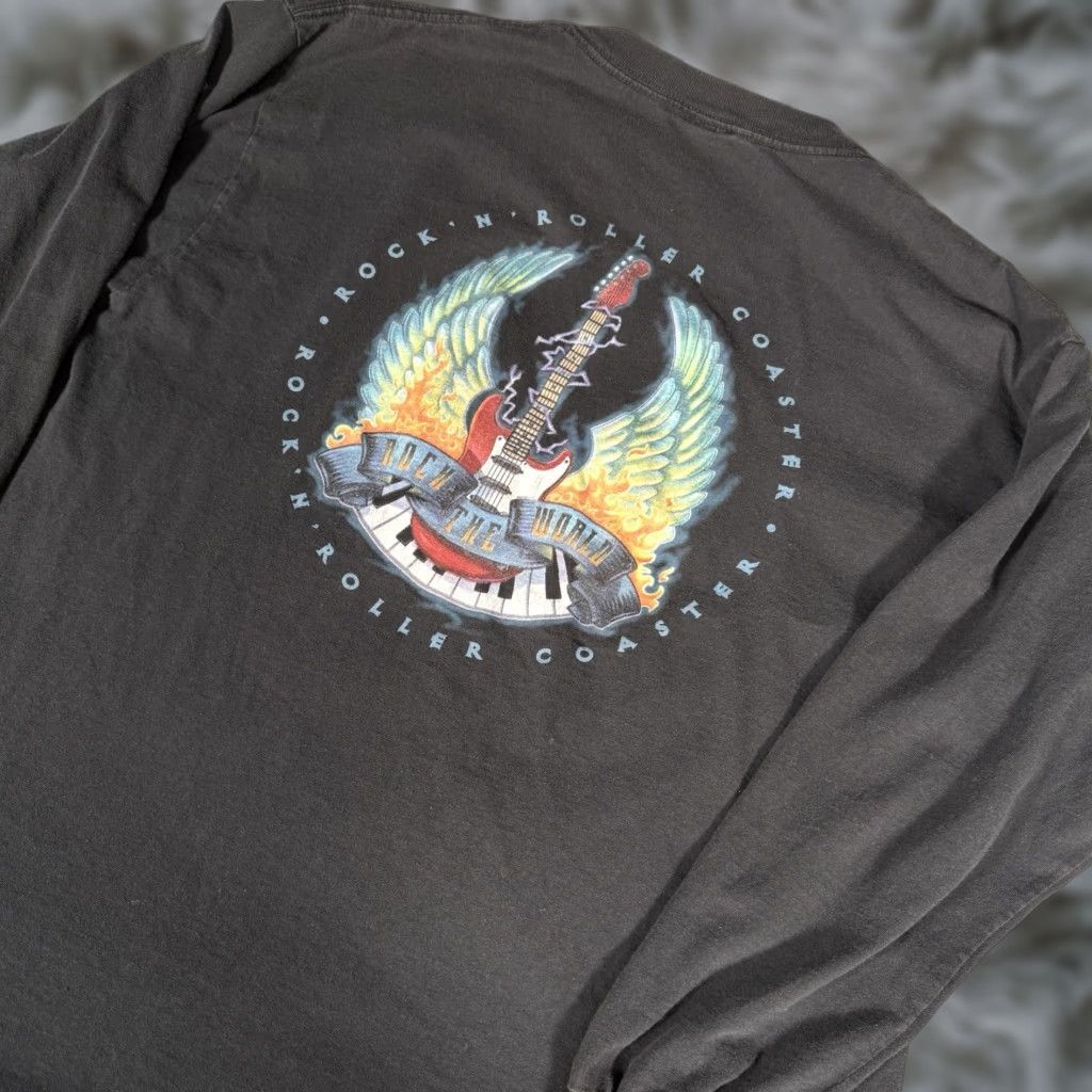Vintage VINTAGE Rock N Roller Coaster T Shirt Mens 2XL Slim Fit Faded Black Y2K Size US XXL / EU 58 / 5 - 1 Thumbnail