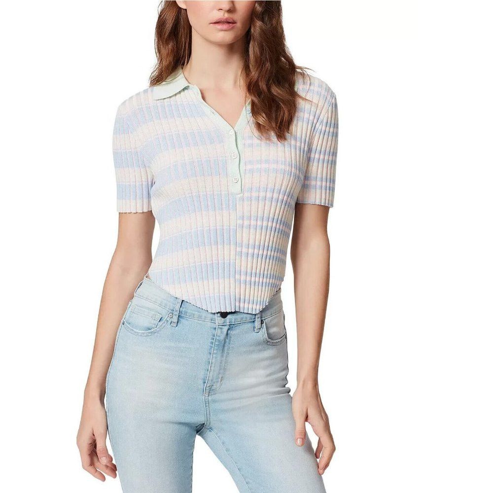 Other NWT New Frayed Alissa Crop Striped Ribbed Short Sleeve Cott Size L / US 10 / IT 46 - 1 Thumbnail