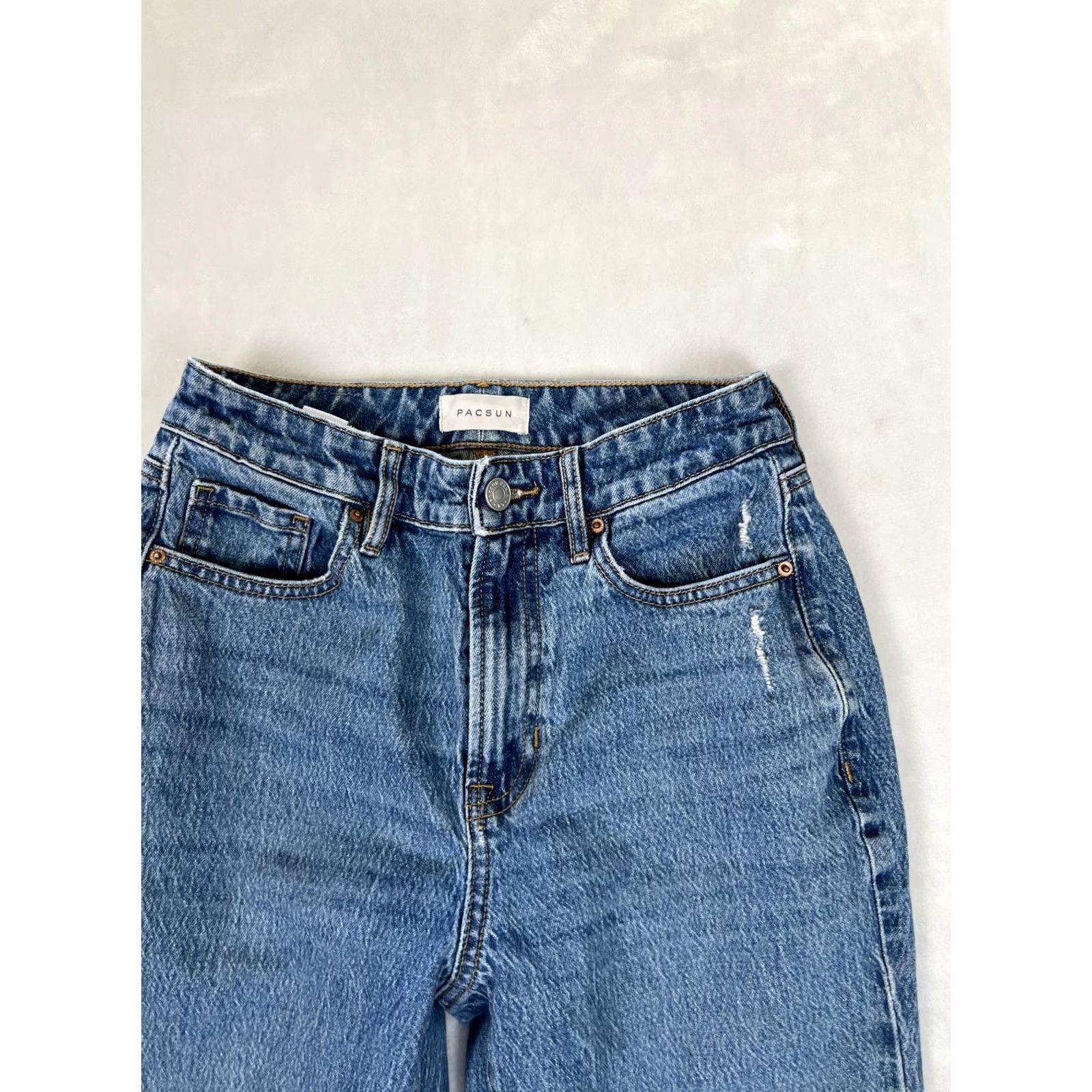 Pacsun PacSun Curve Straight High Rise Jeans Womens 25 Medium Blue Distressed Denim Jeans Size 42" / US 20 - 4 Thumbnail