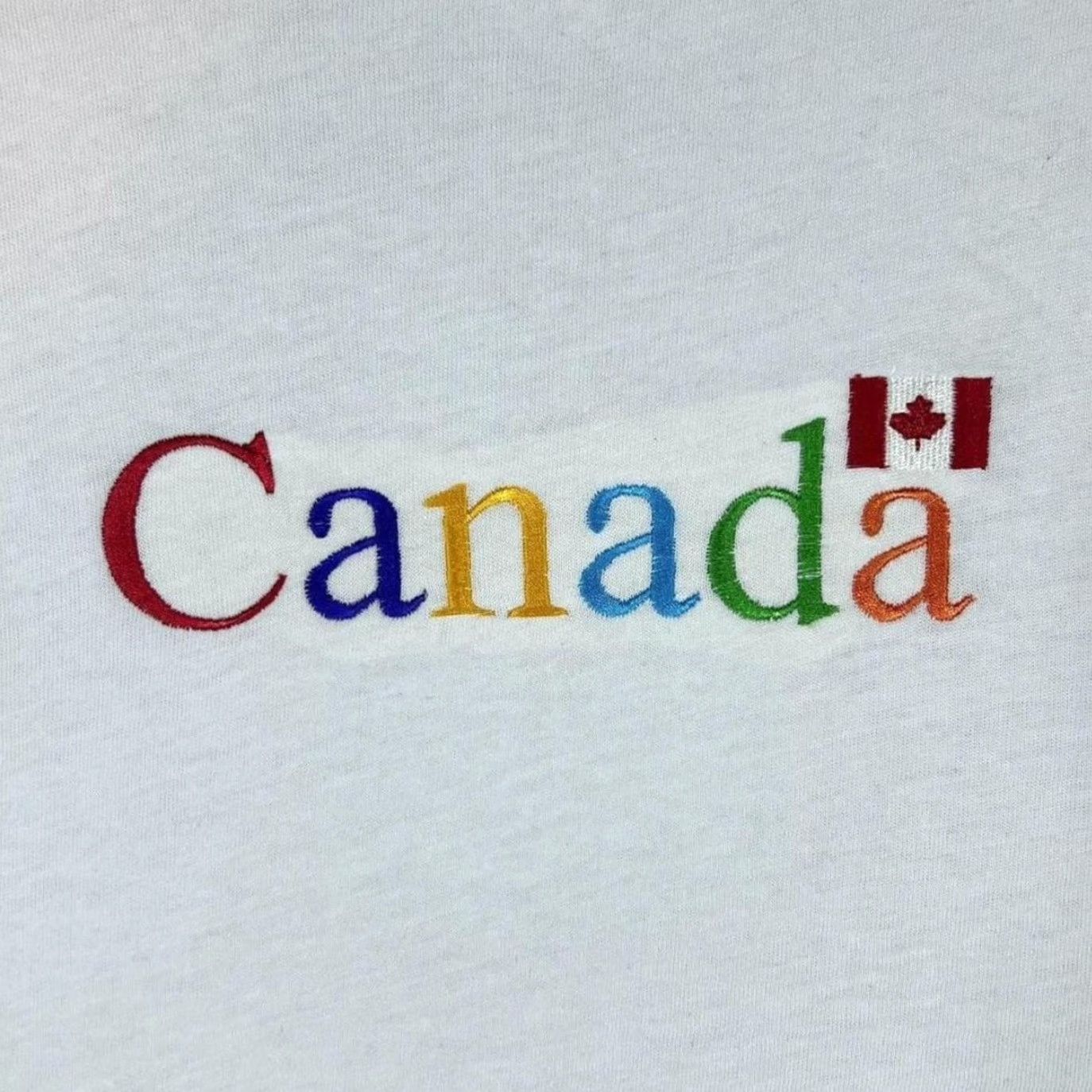 Vintage VINTAGE International Sport Canada Embroidered Rainbow White T-Shirt Large XL Men Casual Short Sleeve Crew Neck Cotton Rainbow Embroidered 1990s Mens Size US L / EU 52-54 / 3 - 4 Thumbnail