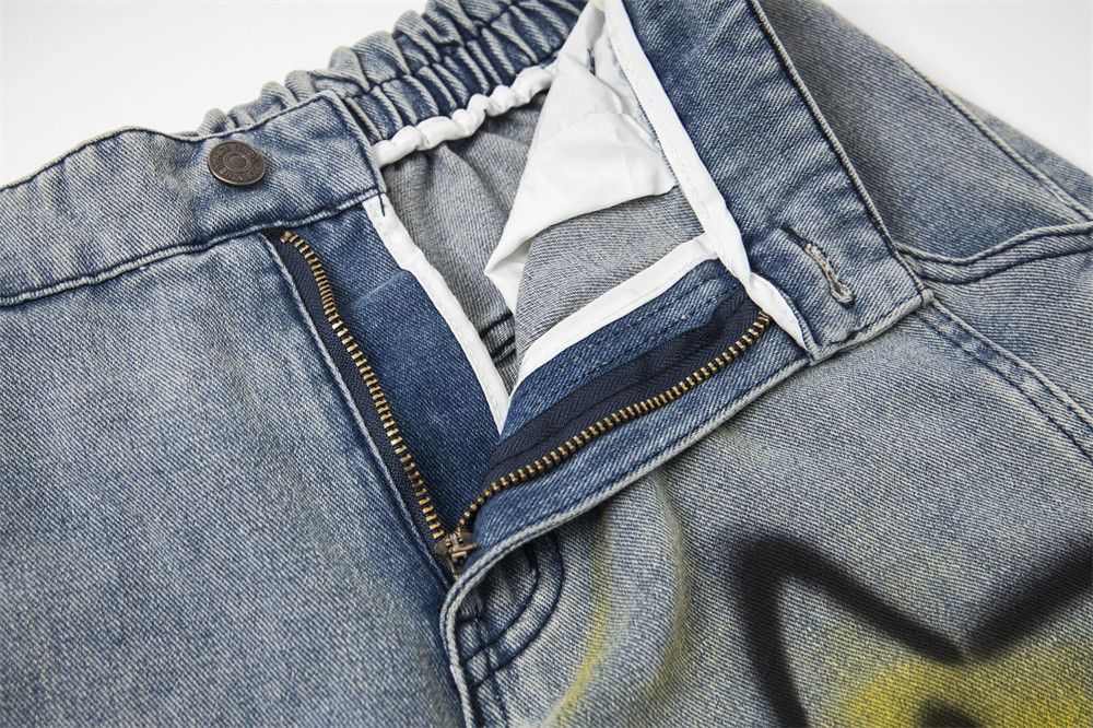 Jean Men's distressed washed graffiti cartoon machete jeans Size US 32 / EU 48 - 5 Thumbnail
