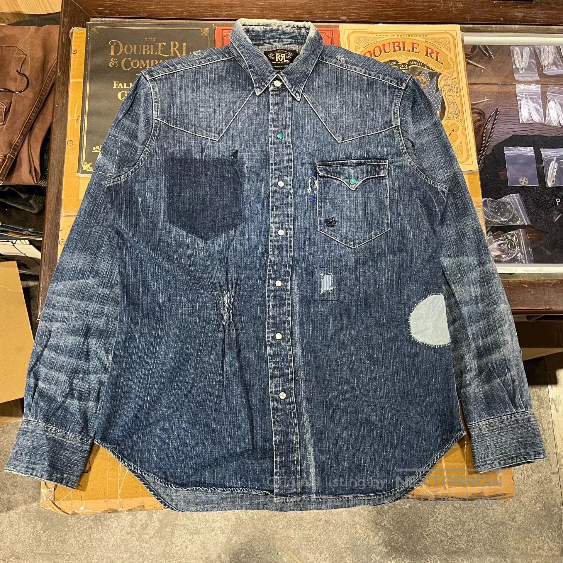 RRL Ralph Lauren Vintage RRL Distressed Denim Western Shirt. Size US M / EU 48-50 / 2 - 1 Thumbnail