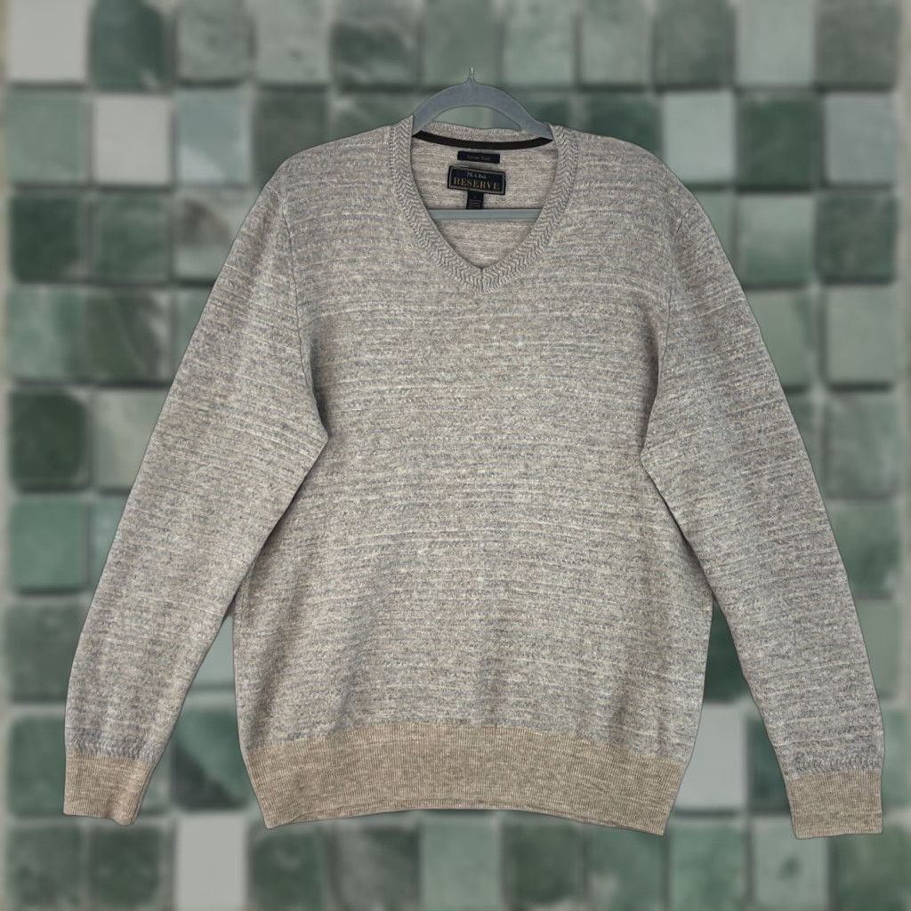 Jos. A. Bank Jos. A. Bank Reserve Sweater Mens Large Beige Wool Blend V-Neck Long Sleeve Knit Pullover Size US L / EU 52-54 / 3 - 1 Thumbnail