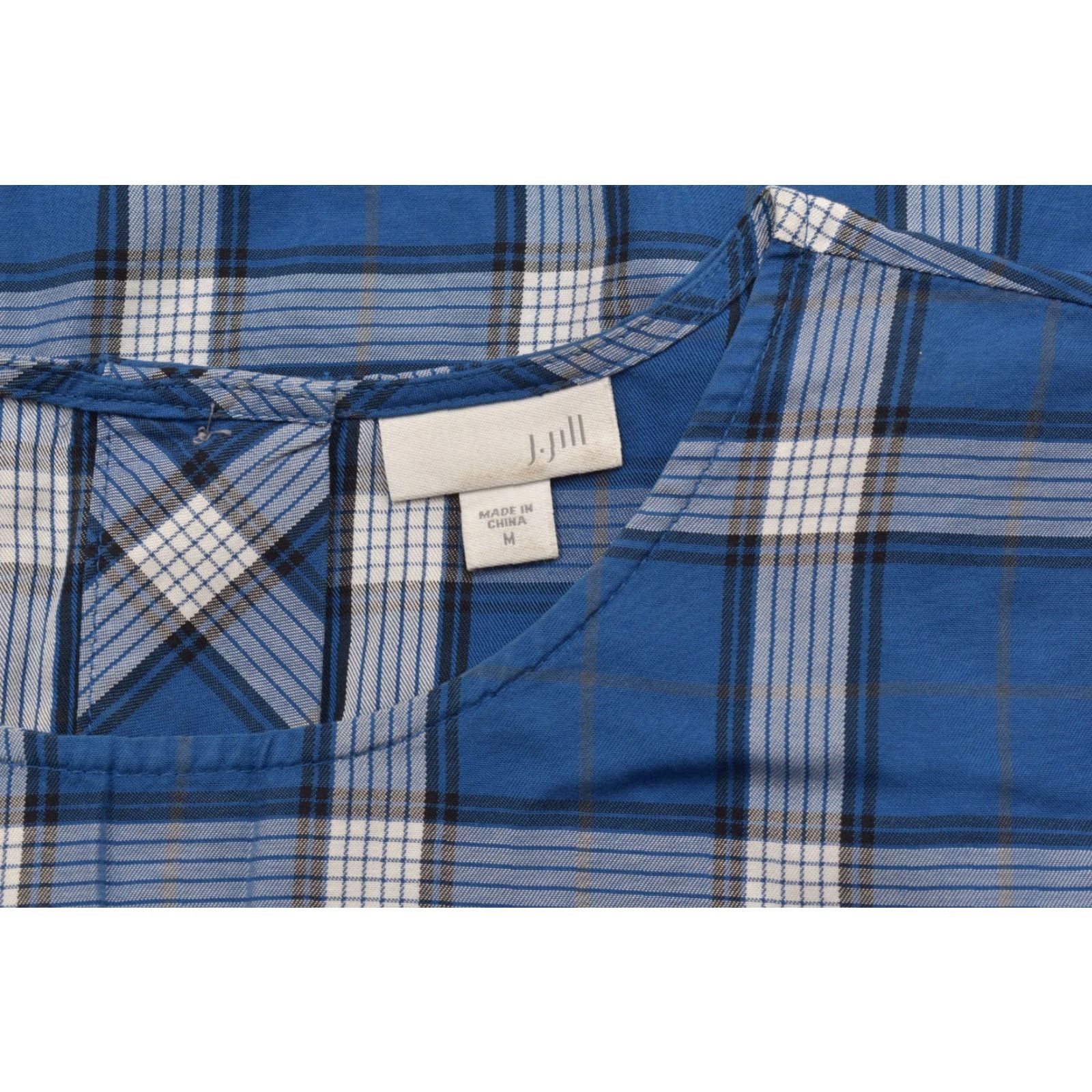 J. Jill J. Jill Blouse Women's Size M Blue Plaid Tencel Lyocell 3/4 Bell Sleeve Button Back Tunic Dress"} Size M / US 6-8 / IT 42-44 - 7 Thumbnail