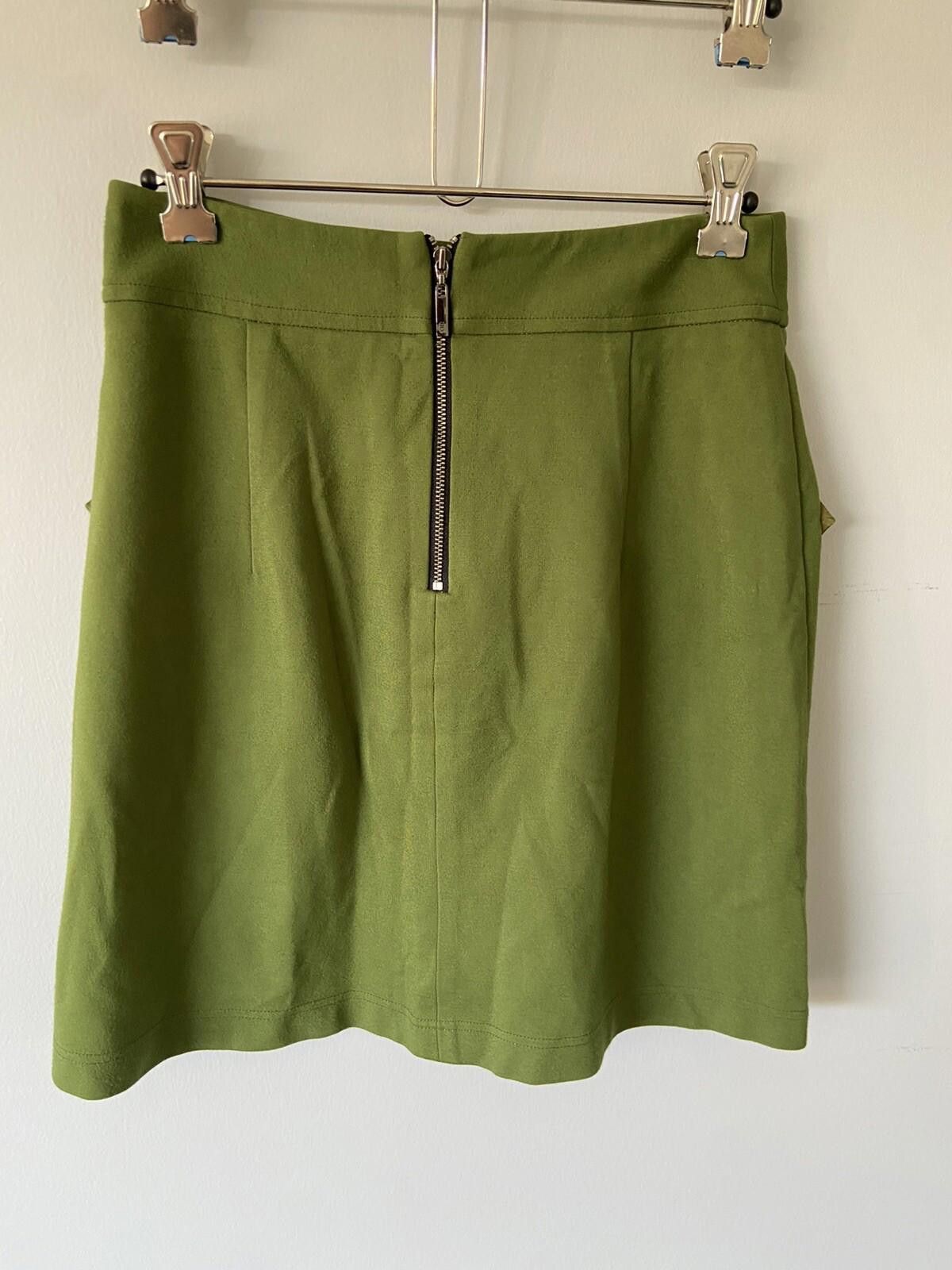 Designer Cue Skirt Green Khaki Corporate Pleated Tulip Skirt - Sz 6 Size 26" / US 2 / IT 38 - 7 Thumbnail