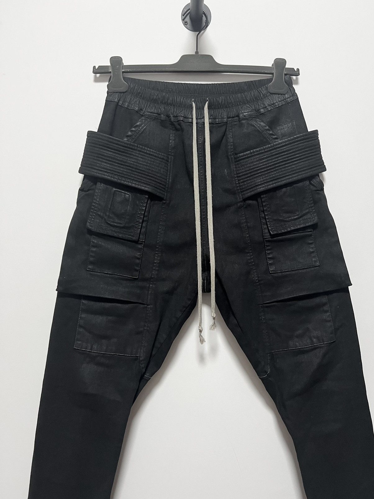 Rick Owens Drkshdw Rick owens waxed denim creatch cargo drawstring pants Size US 32 / EU 48 - 2 Thumbnail