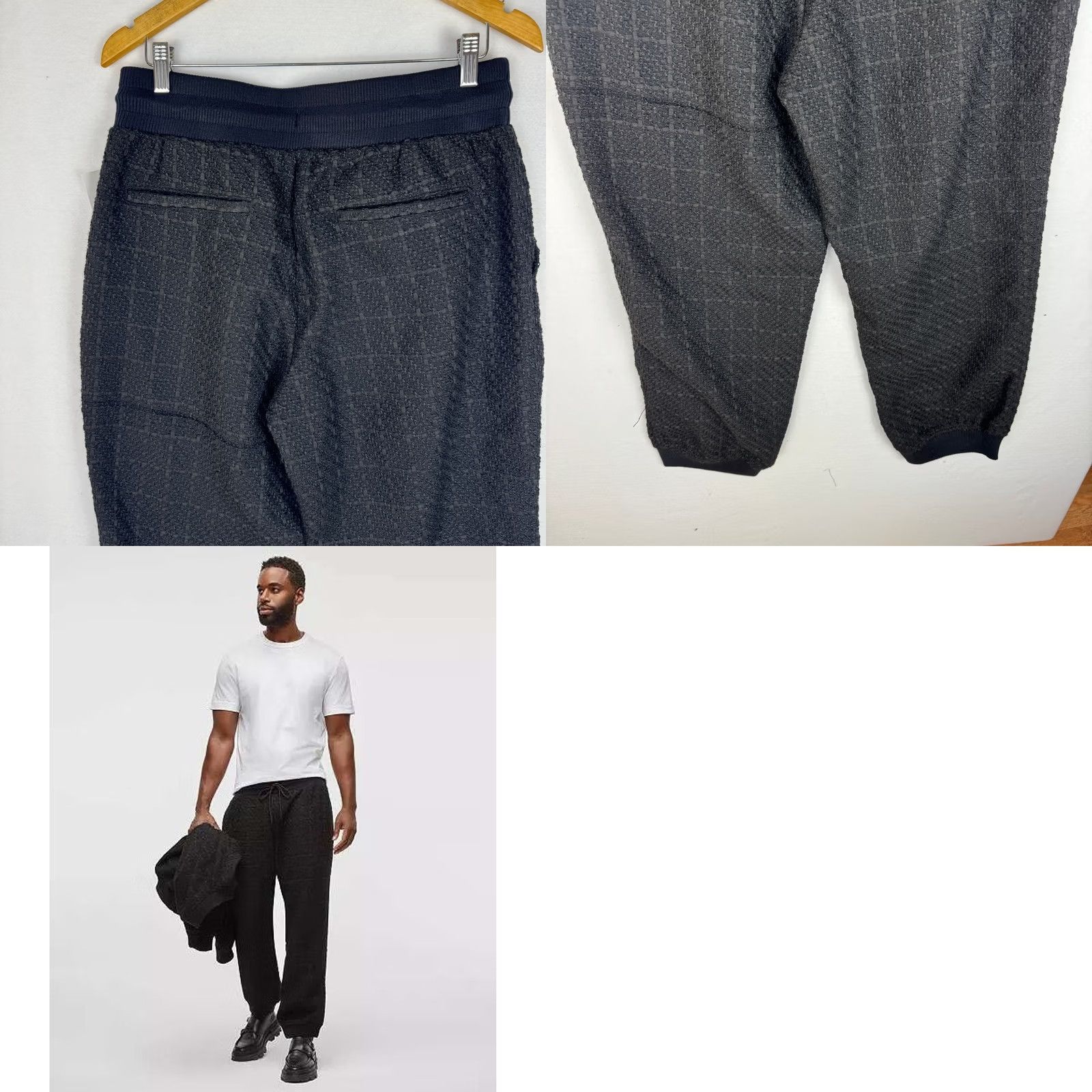 Vintage Mode of One Mens Regular Fit Tapered Leg Tweed Jogger Pants Deep Black M NEW Size US 31 - 9 Thumbnail