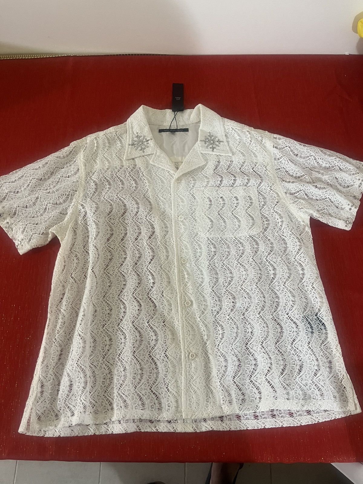 Cout de la Liberte Robbie Embellished Lace Bowling Shirt Sz Small Size US M / EU 48-50 / 2 - 9 Thumbnail