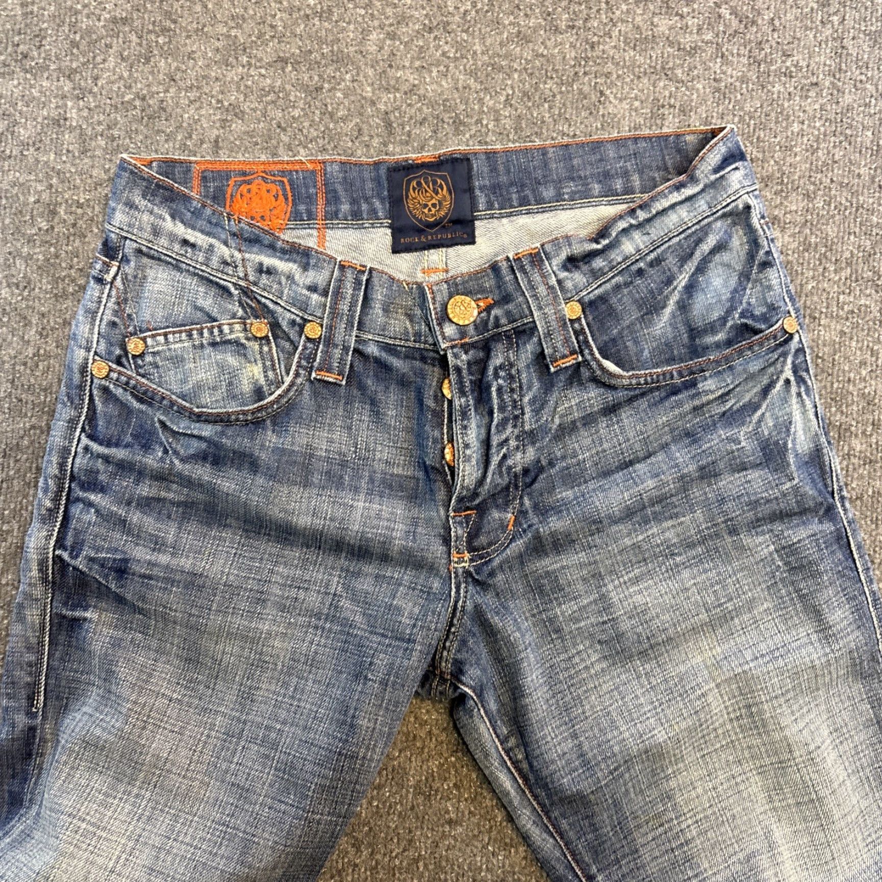 Vintage Rock and Republic Denim Jeans Size 32 Button Fly Medium Wash Flare Women Blue Size 24" / US 00 / IT 34 - 4 Thumbnail