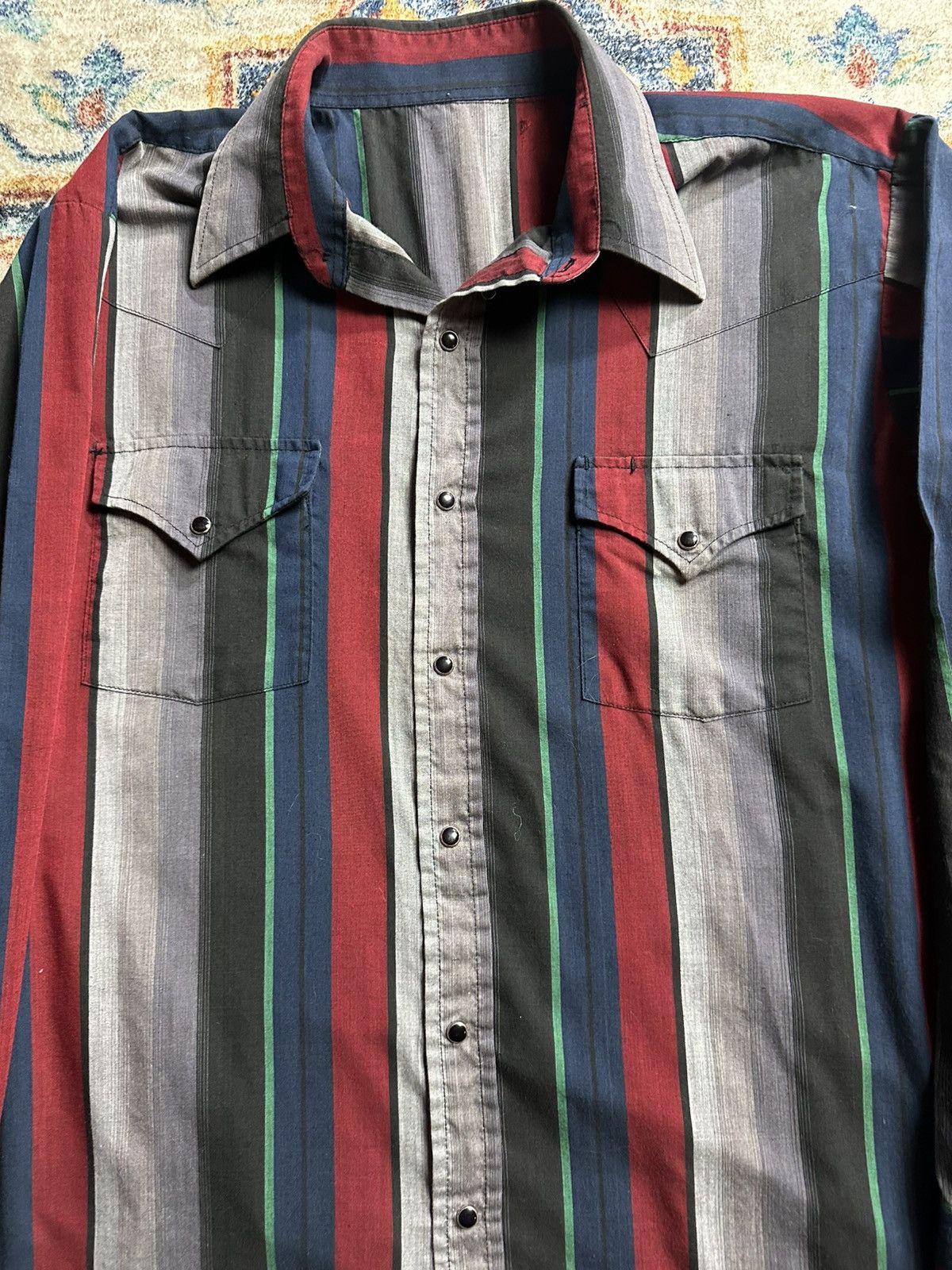 Vintage Vintage 1980s Striped Pearl Snap Shirt Size XL Size US XL / EU 56 / 4 - 4 Thumbnail