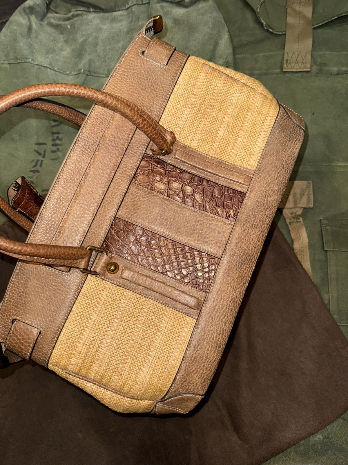 Gucci Vintage Gucci Raffia and Crocodile Handle Bag Size ONE SIZE - 5 Thumbnail