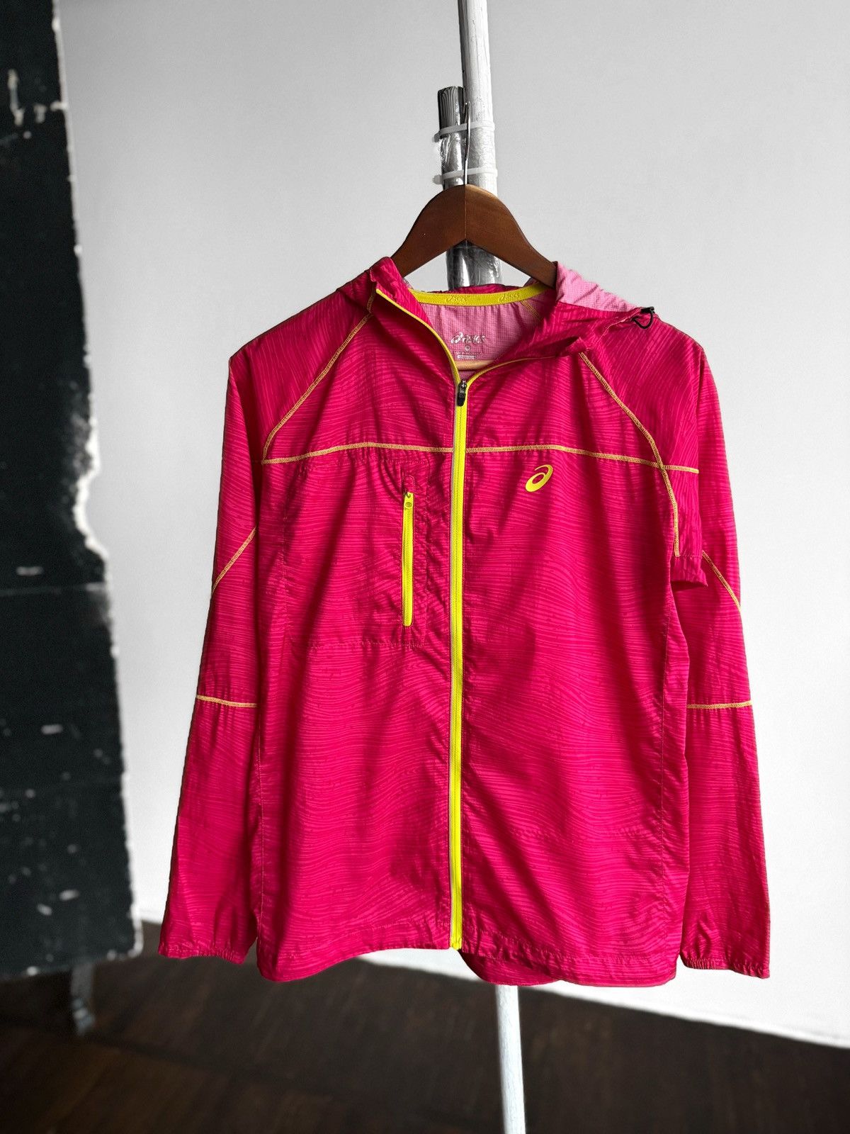 Asics Asics Womens Pink Neon Yellow Full Zip Hooded Running Jacket Size M / US 6-8 / IT 42-44 - 3 Thumbnail