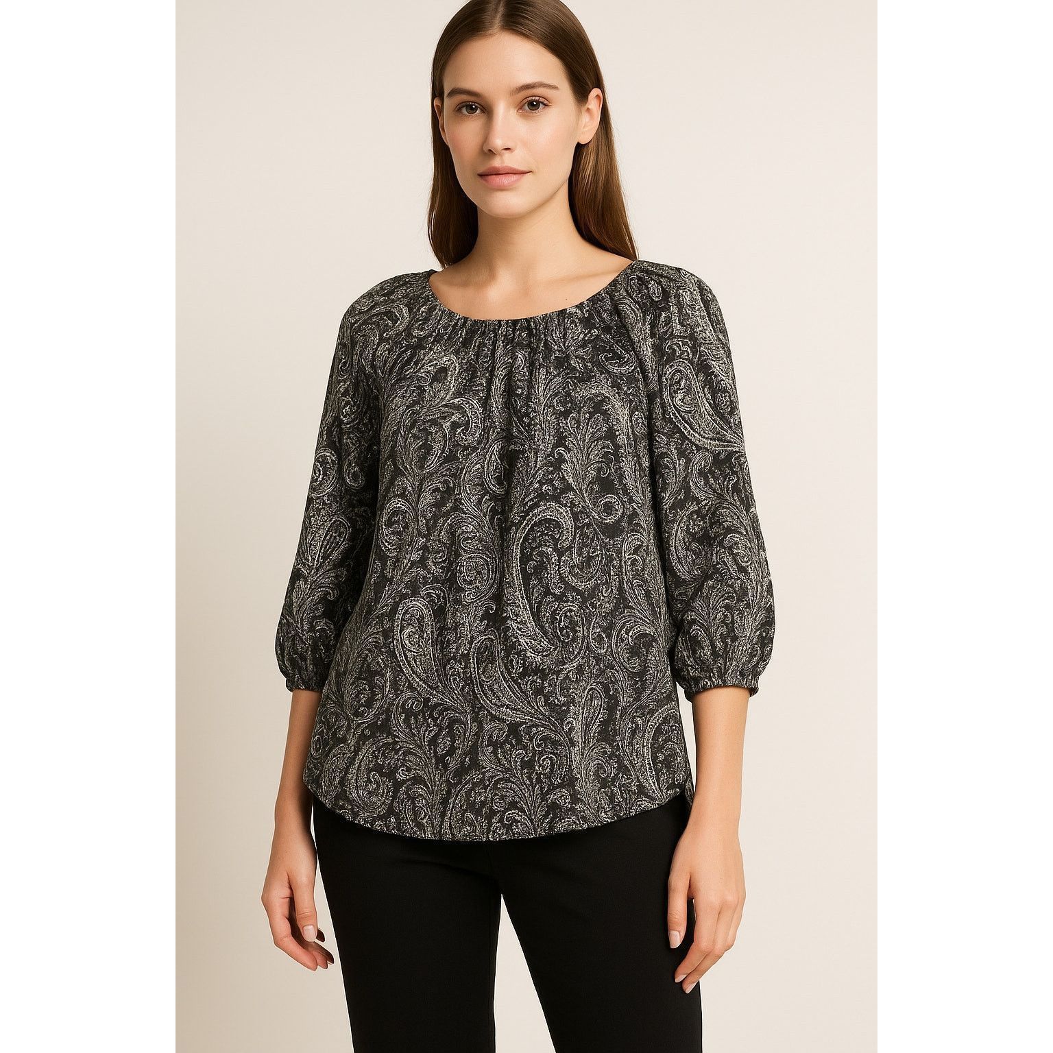 Michael Kors Michael Kors Black White Paisley Blouse XL 3/4 Sleeve Boho Size XL / US 12-14 / IT 48-50 - 1 Thumbnail