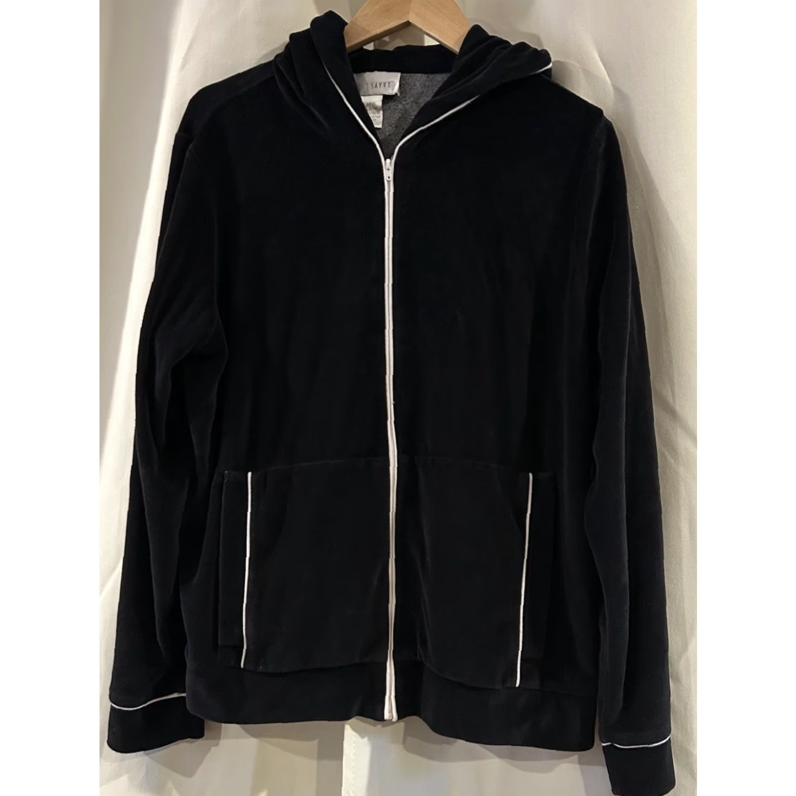 Vintage Vtg Sport Savvy Tracksuit Hooded Top Bottom Women L Black Velour 90s Jogger Set Activewear Running & Jogging Size L / US 10 / IT 46 - 3 Thumbnail