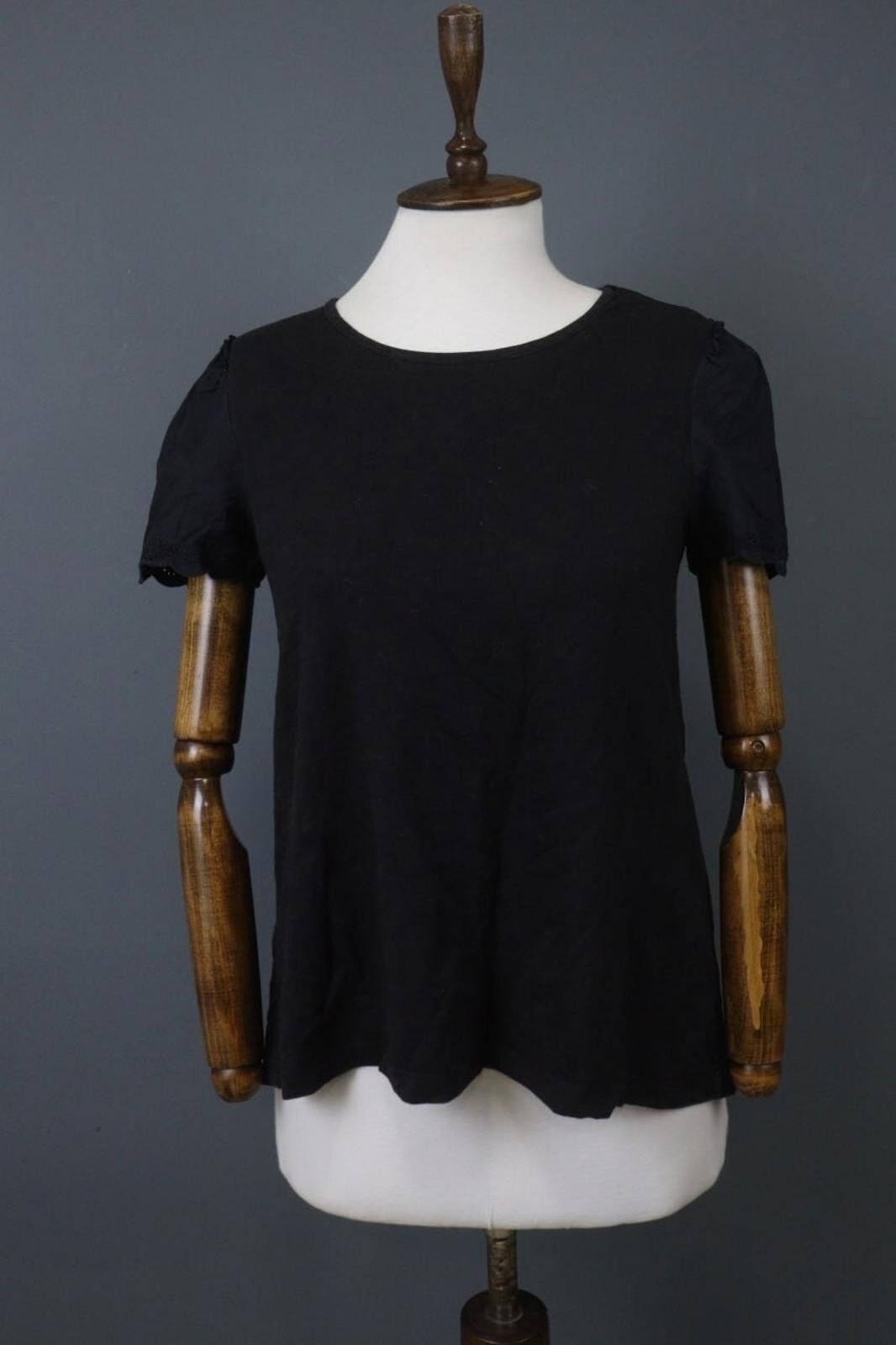 Designer ME+EM Black Cotton Crew Neck Puff Sleeve Blouse Top Size 6 Size M / US 6-8 / IT 42-44 - 1 Thumbnail