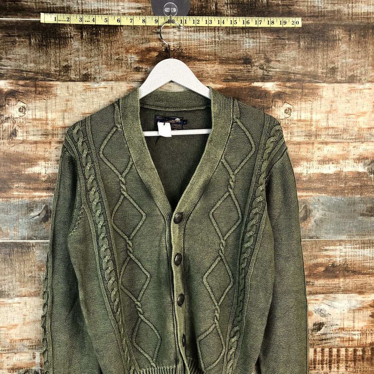 Vintage DL In Crew Sive Green faded Cardigan Knitwear #C494 Size US L / EU 52-54 / 3 - 2 Thumbnail