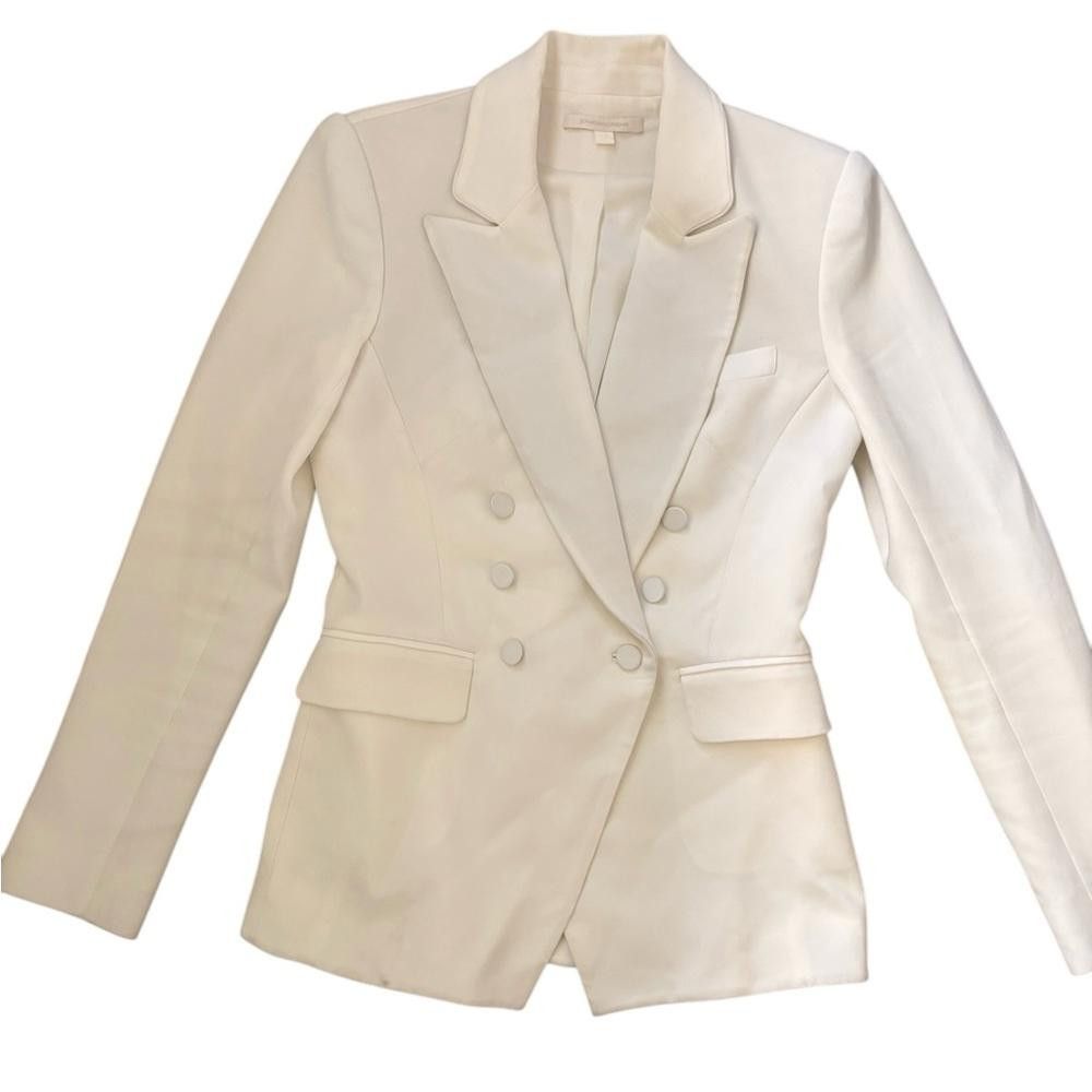 Jonathan Simkhai Jonathan Simkhai Double-Breasted Crepe Blazer White Size 4 Size S / US 4 / IT 40 - 6 Thumbnail