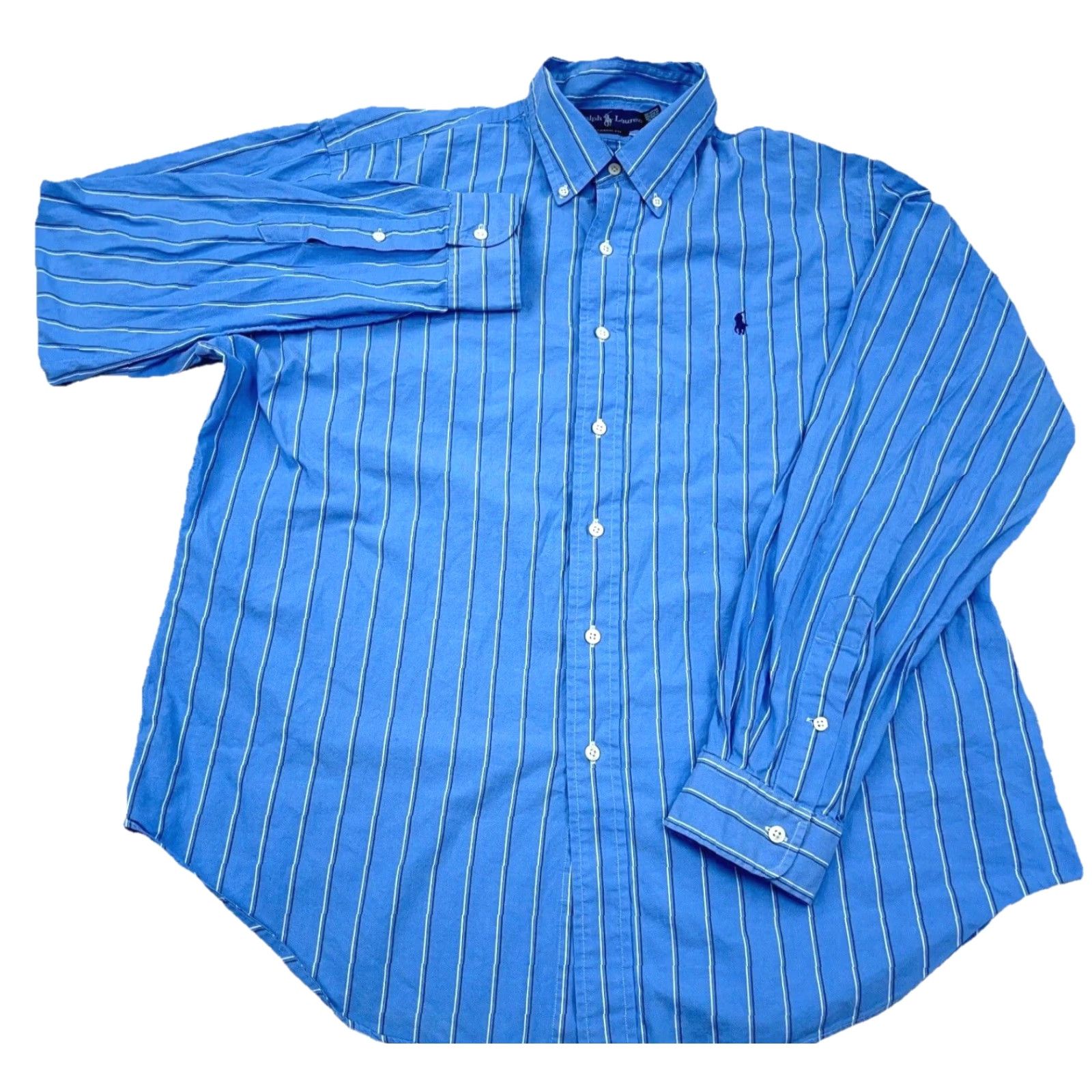 Ralph Lauren Ralph Lauren Blue Striped Button-Up Shirt Men XL Classic Fit Casual Heavyweight Size US XL / EU 56 / 4 - 2 Thumbnail