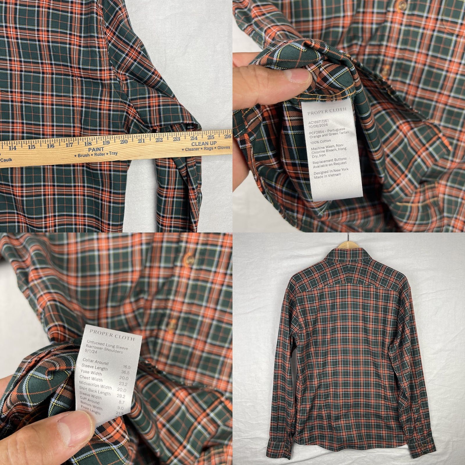 Proper Cloth Proper Cloth Shirt Mens Medium Green Orange Button-Down Untucked Long Sleeve Size US M / EU 48-50 / 2 - 8 Thumbnail