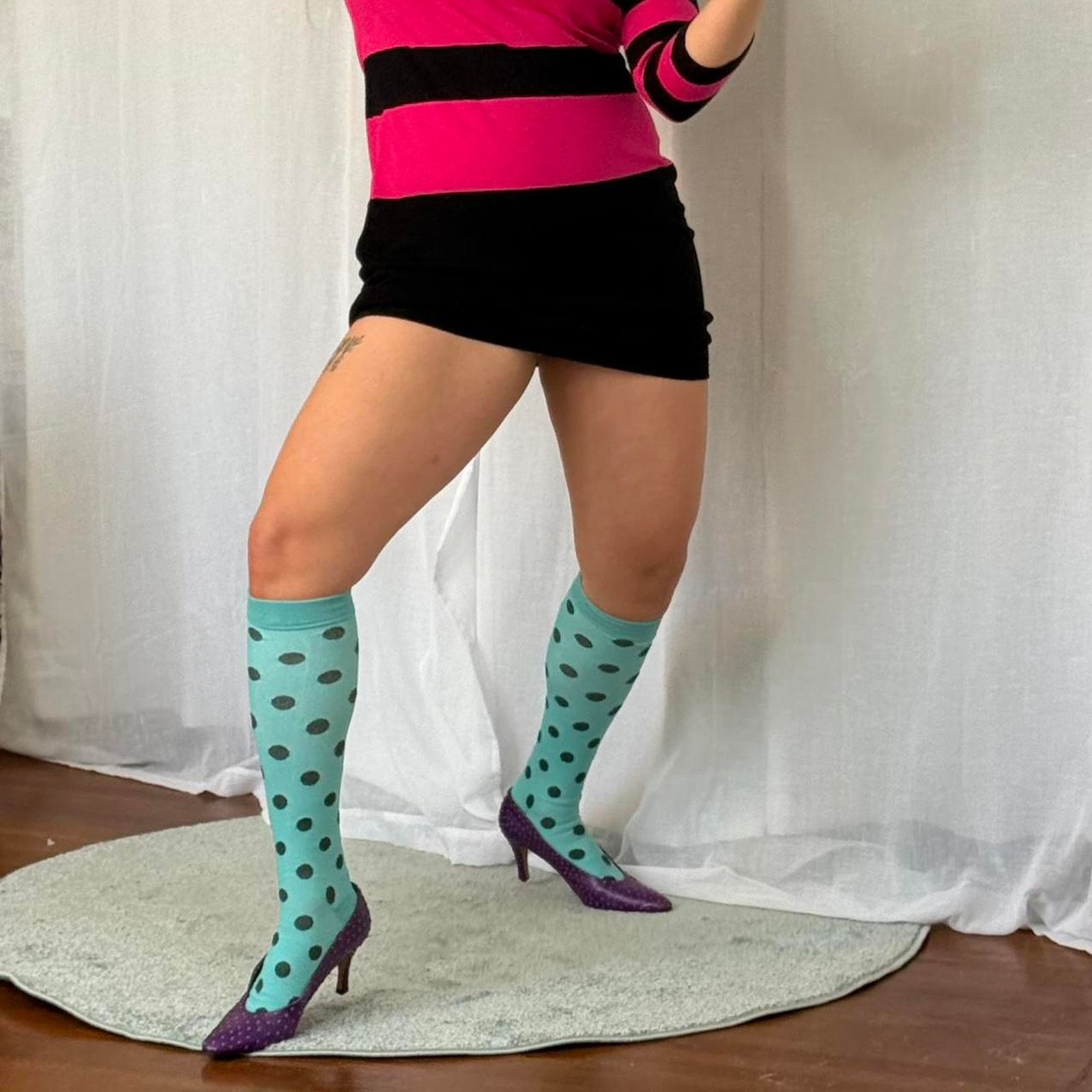 Other polka dot indie sleaze knee high socks teal Size ONE SIZE - 7 Thumbnail