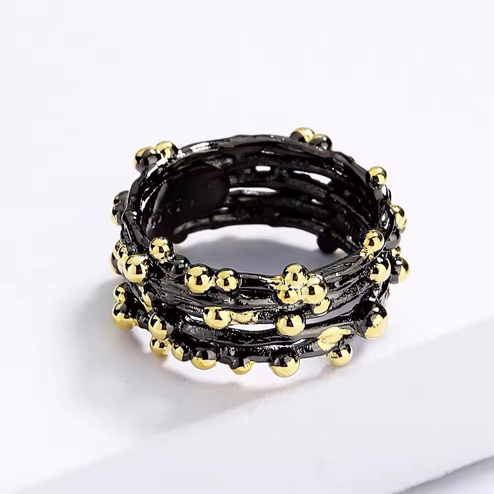 Jewelry Creative Unique Jewelry Polka Dot Black Gold Ring Size ONE SIZE - 2 Thumbnail