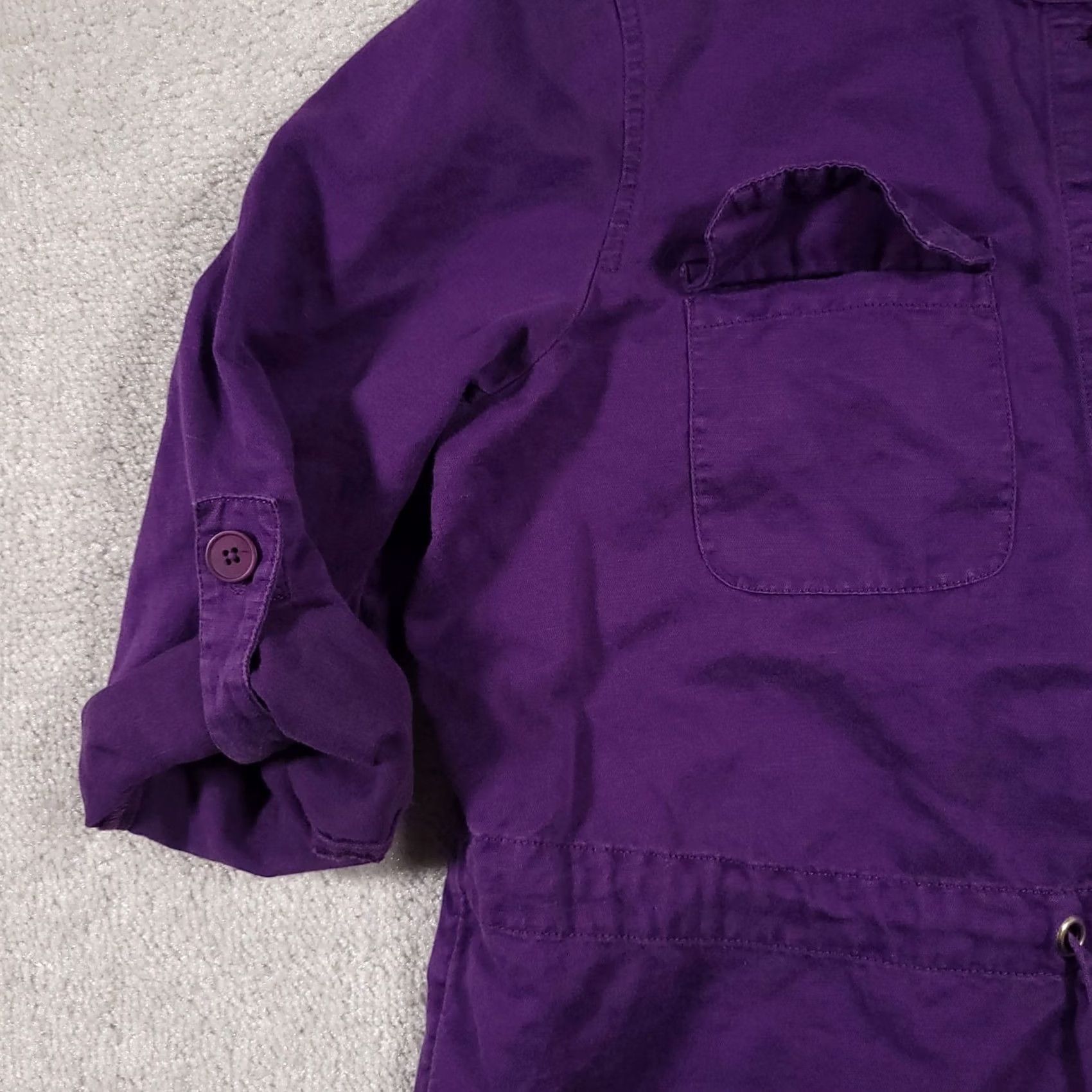 Vintage Chico's Jacket Women's L Purple Linen Blend Button Up Roll-Tab Sleeve Cinch Casual Travel Regular Mens Womens Size L / US 10 / IT 46 - 7 Thumbnail