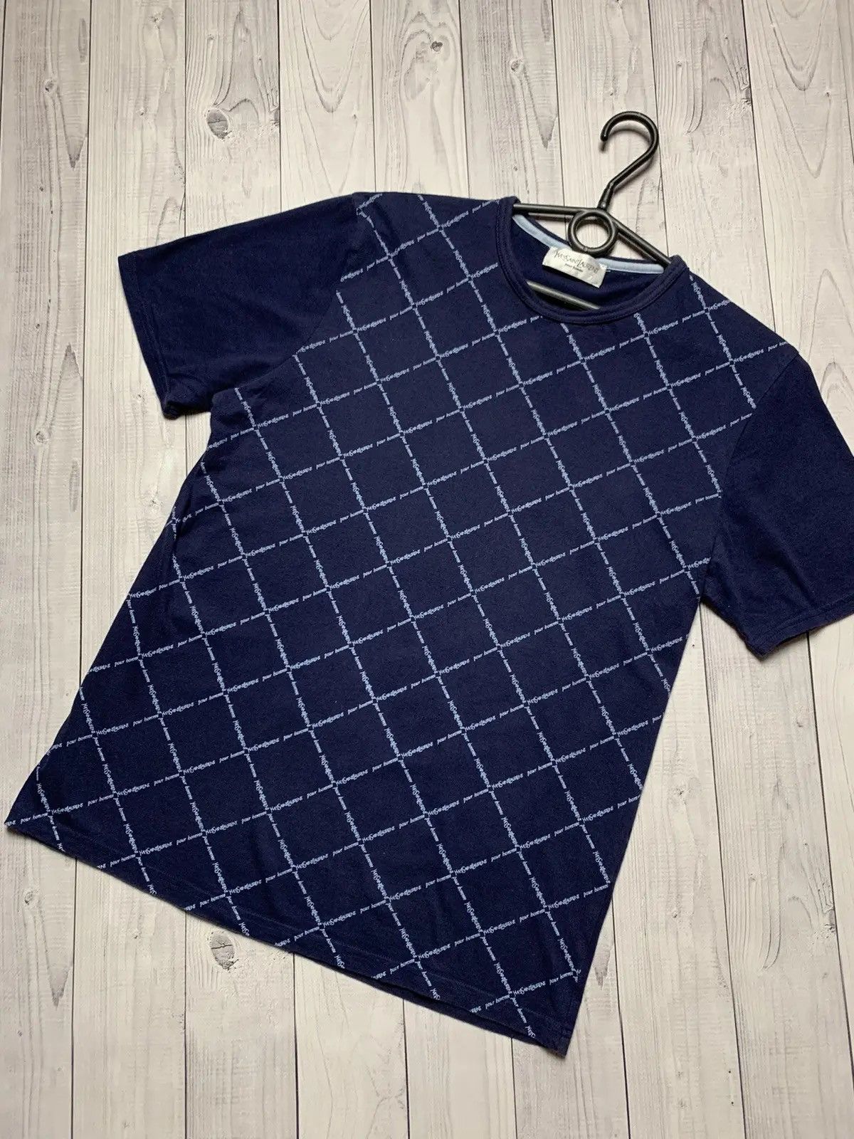 Yves Saint Laurent Vintage Yves Saint Laurent monogram tee T-shirt navy plaid Size US M / EU 48-50 / 2 - 3 Thumbnail