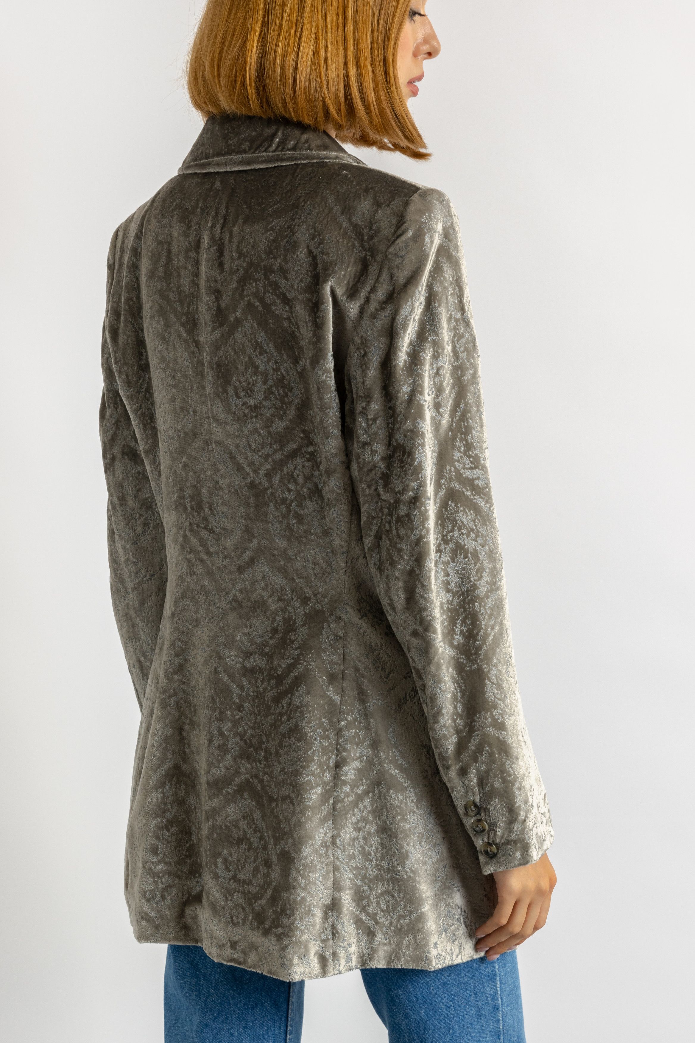 Escada LAUREL Velour Lined Silver Long Maxi Spring Blazer 7092 Size M / US 6-8 / IT 42-44 - 6 Thumbnail