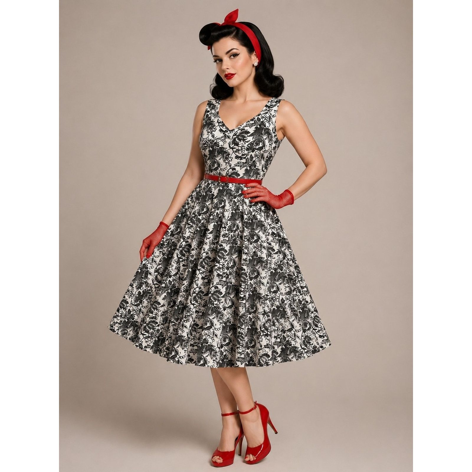 American Retro NWOT Effie's Heart Black & White Floral Bird Midi Dress M Size M / US 6-8 / IT 42-44 - 1 Thumbnail