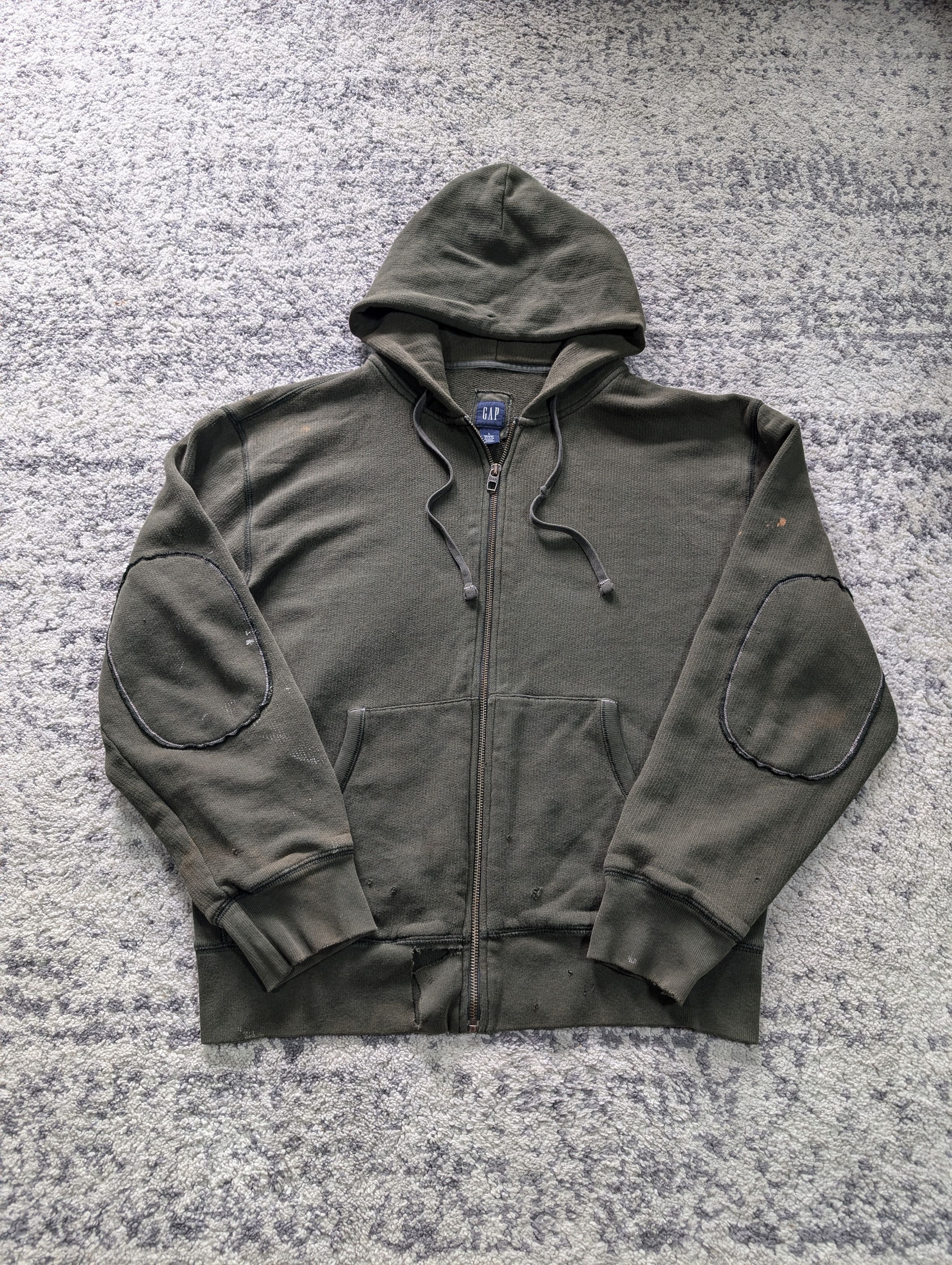 GAP CRAZY TRASHED VTG 90'S GAP DISTRESSED ZIP HOODIE USA MADE