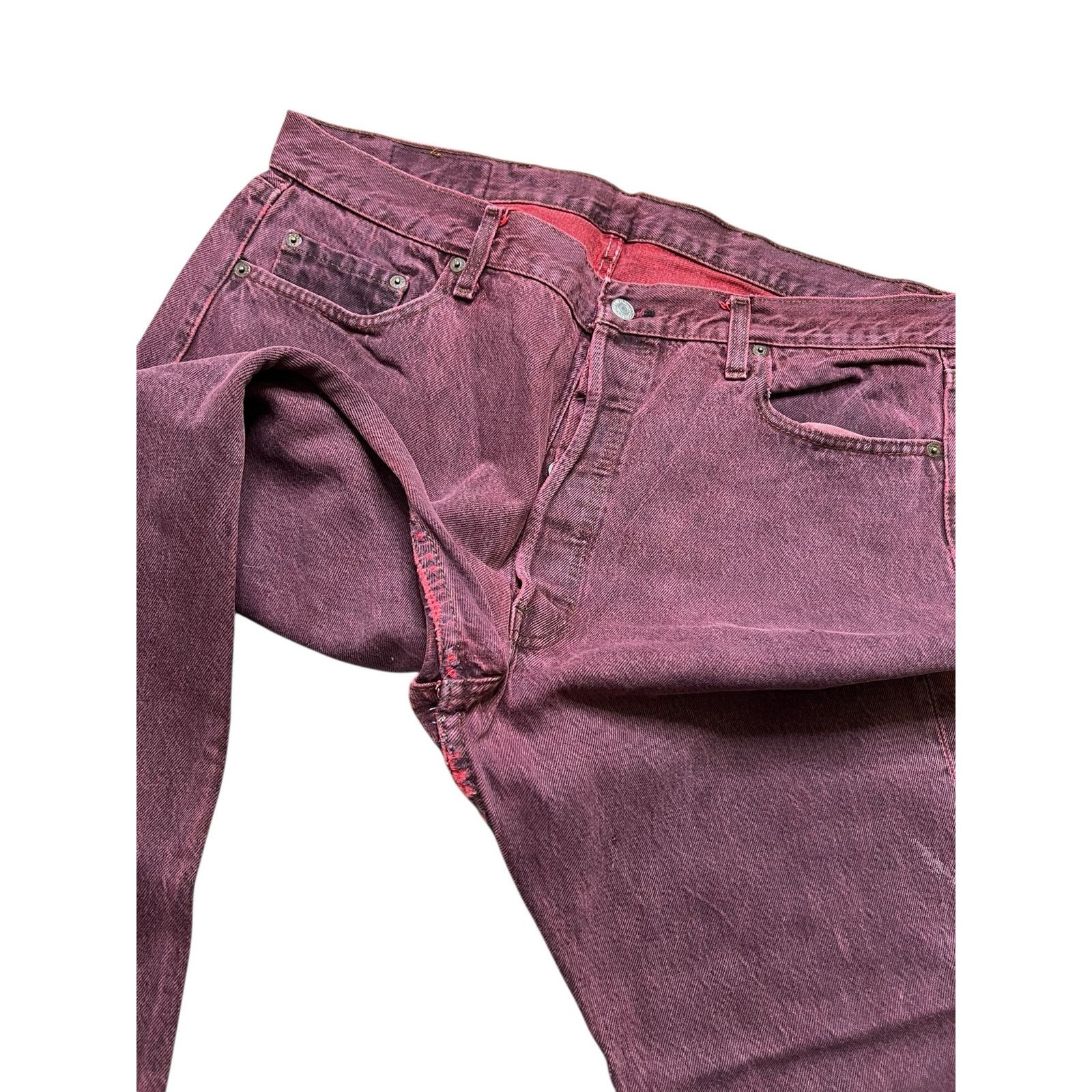 Levi's Vintage 80s Levi’s 501 Red Overdyed Jeans Distressed 38x30 Size US 38 / EU 54 - 8 Thumbnail