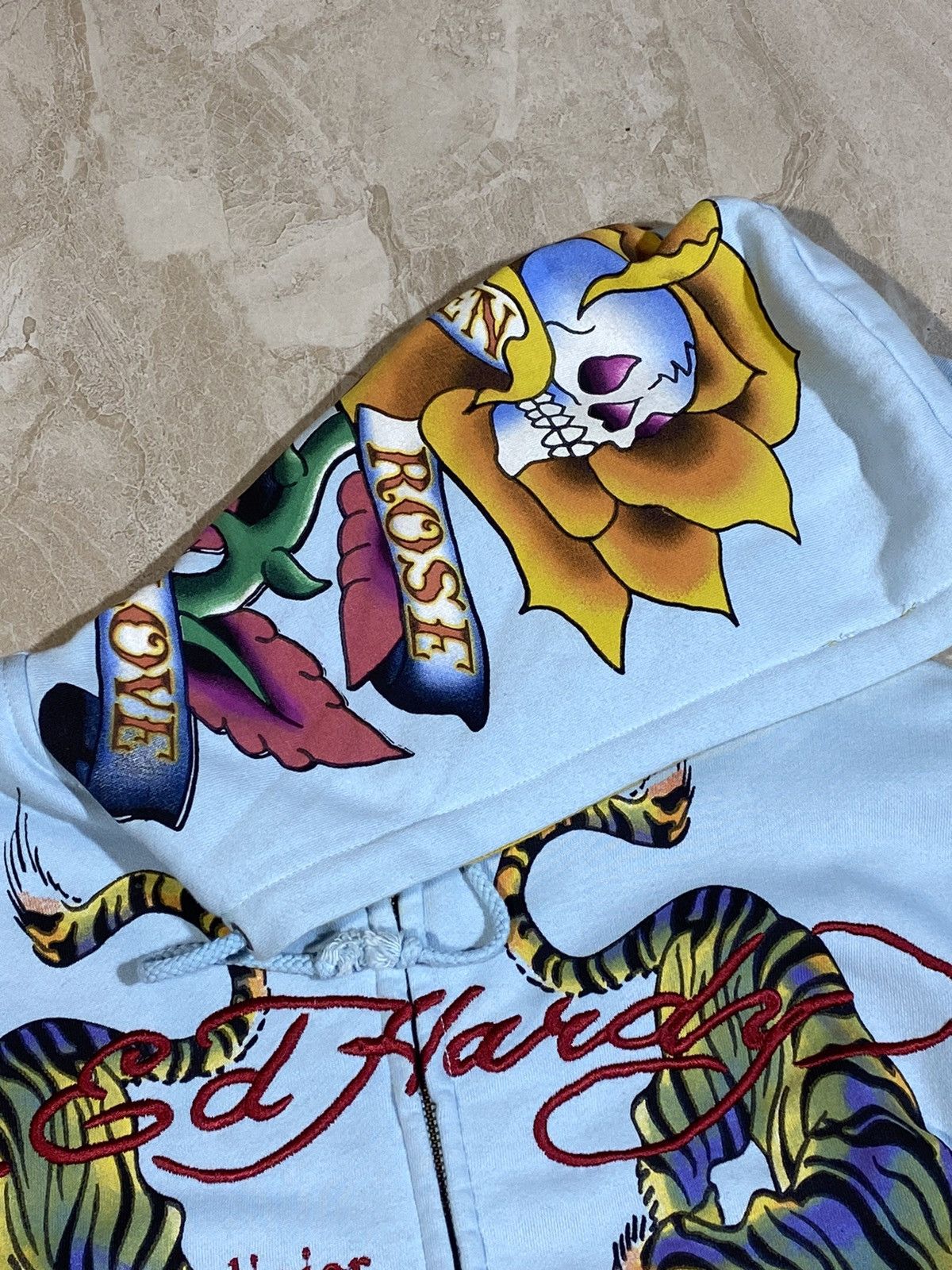 Ed Hardy × Japanese Brand Ed Hardy y2k hype streetwear style light blue zip hoodie Size US M / EU 48-50 / 2 - 17 Thumbnail