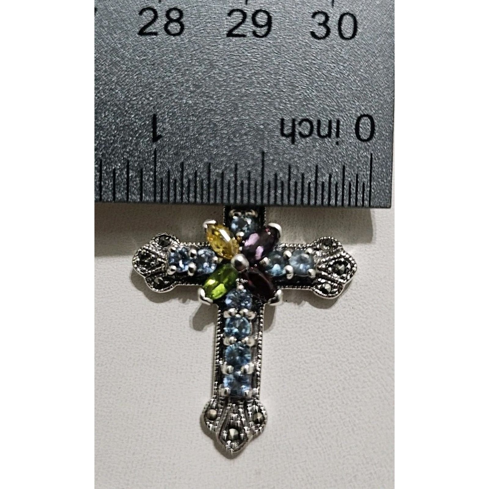 Other Silver 925 Colorful Stone Cross Pendant Charm Size ONE SIZE - 6 Thumbnail