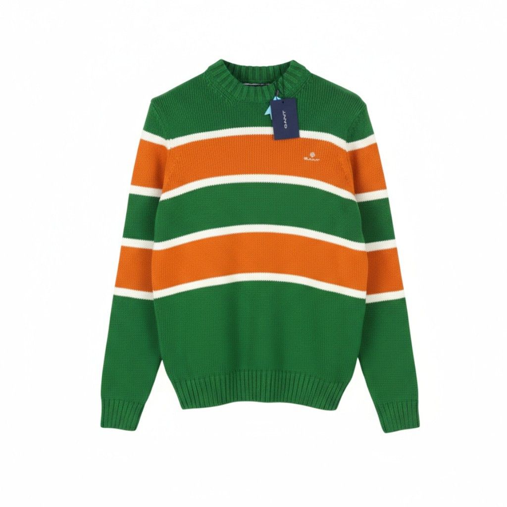 Gant STRIPED C-NECK M Lavish Green Cotton Jumper 87244 Size US M / EU 48-50 / 2 - 1 Thumbnail